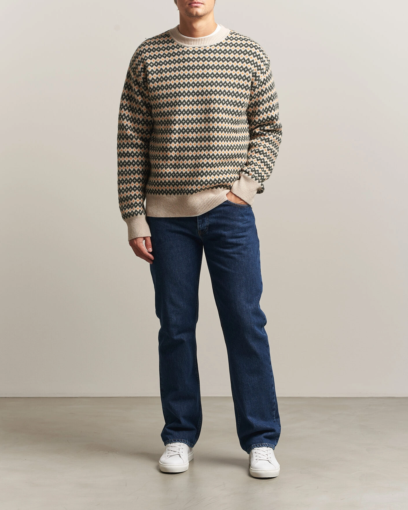 Herr | Tröjor | KnowledgeCotton Apparel | Lambswool Jaquard Sweater Green