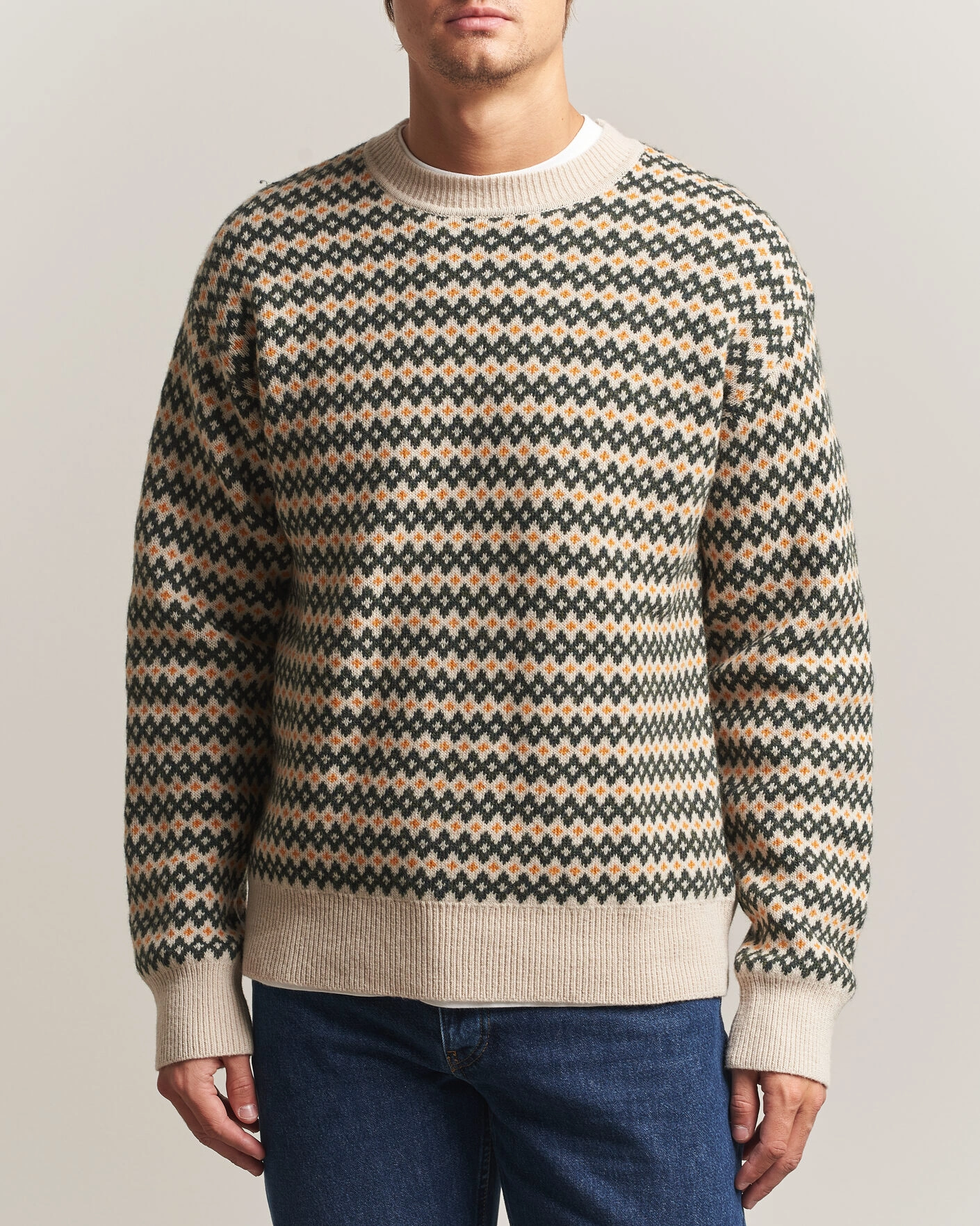 Herr | Tröjor | KnowledgeCotton Apparel | Lambswool Jaquard Sweater Green