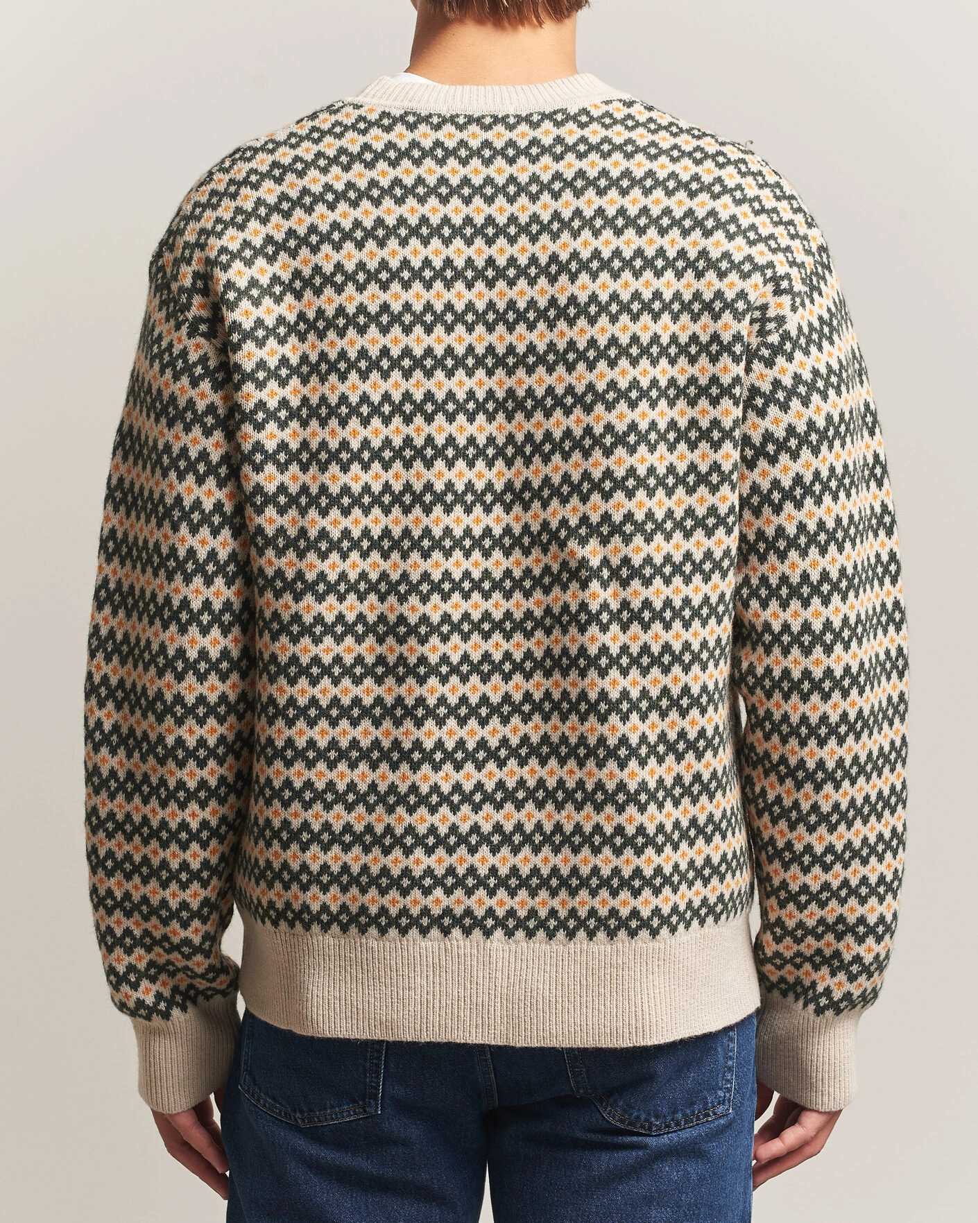 Herr | Tröjor | KnowledgeCotton Apparel | Lambswool Jaquard Sweater Green