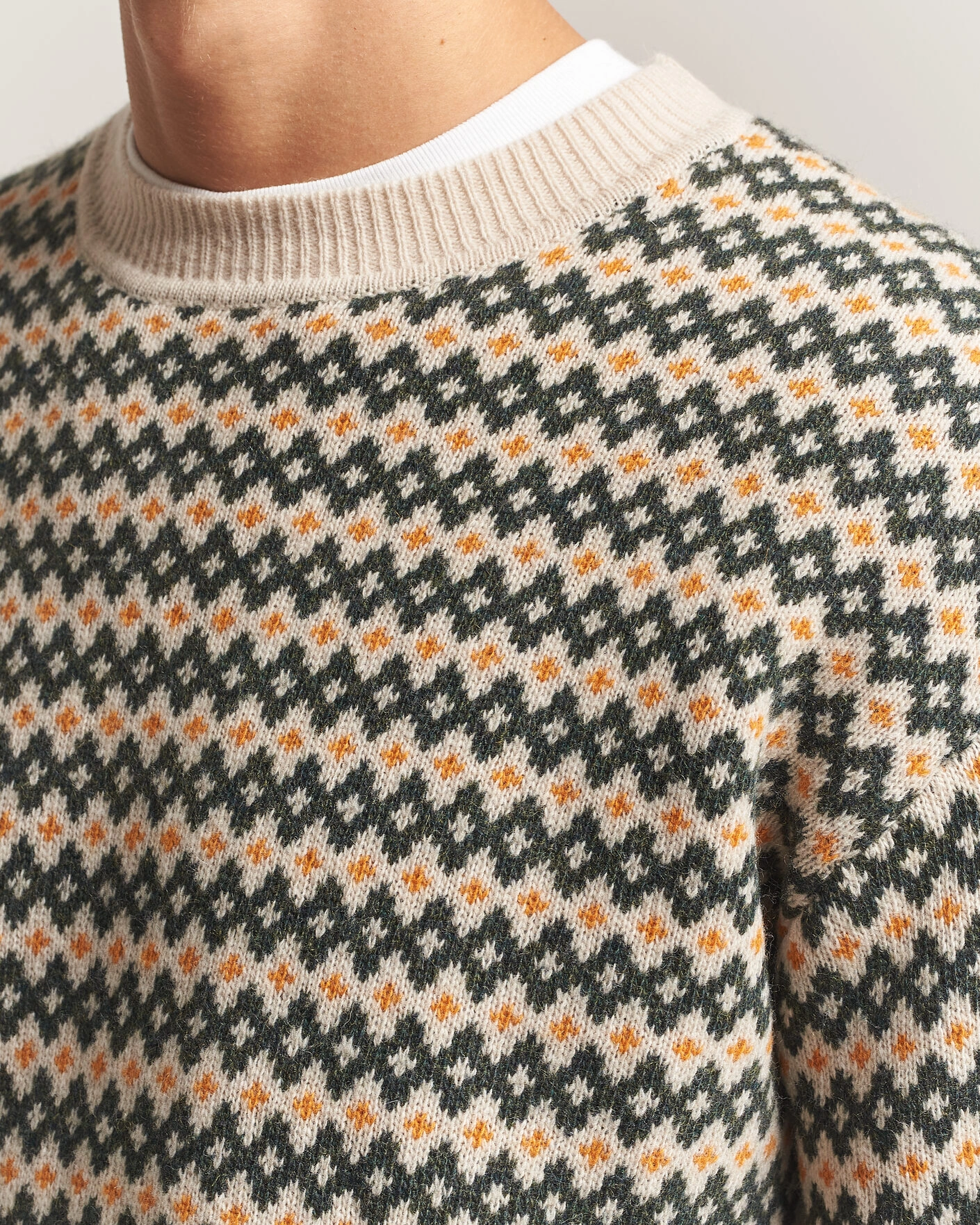 Herr | Tröjor | KnowledgeCotton Apparel | Lambswool Jaquard Sweater Green