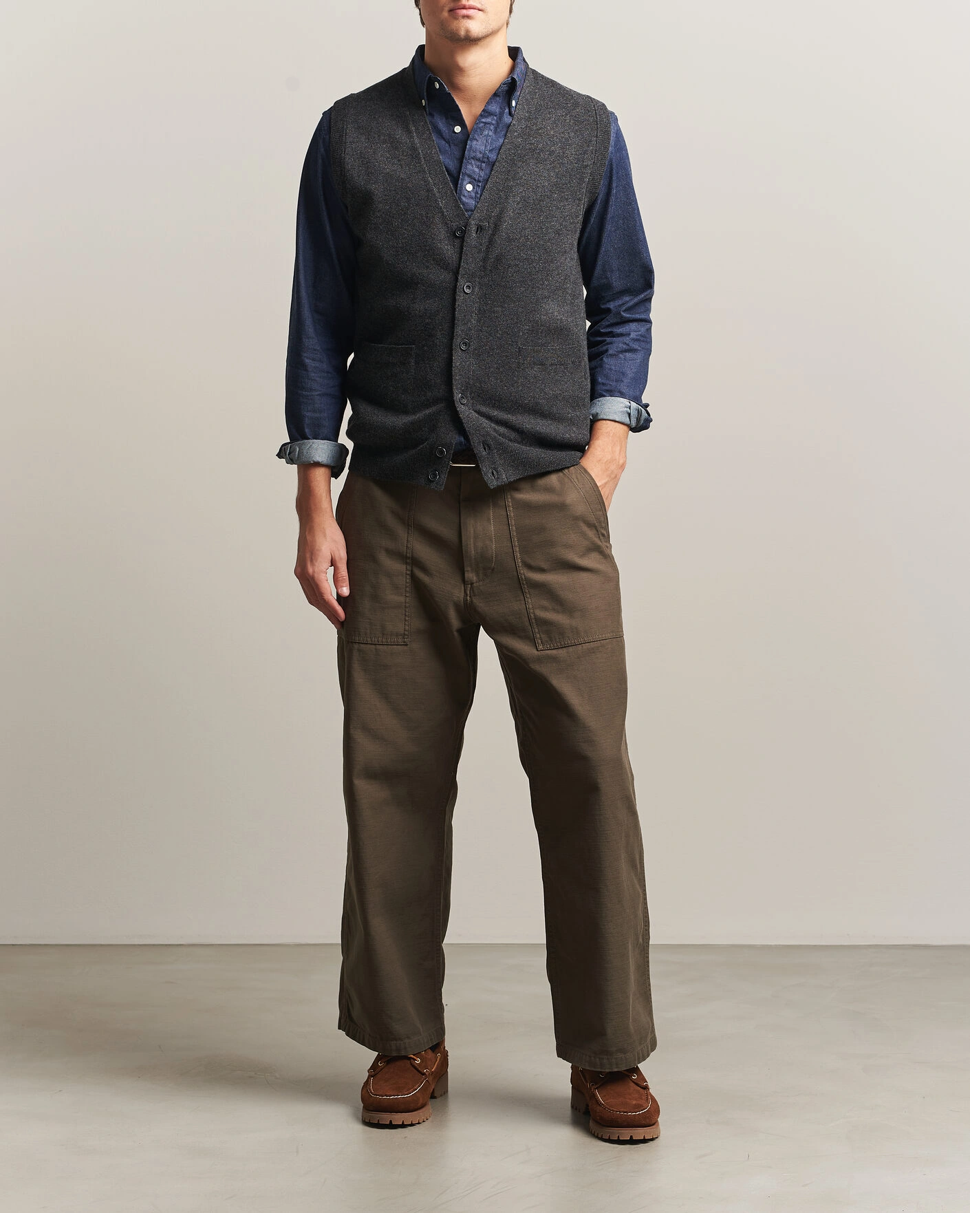 Herr | Tröjor | BEAMS PLUS | Button Knit Vest Charcoal
