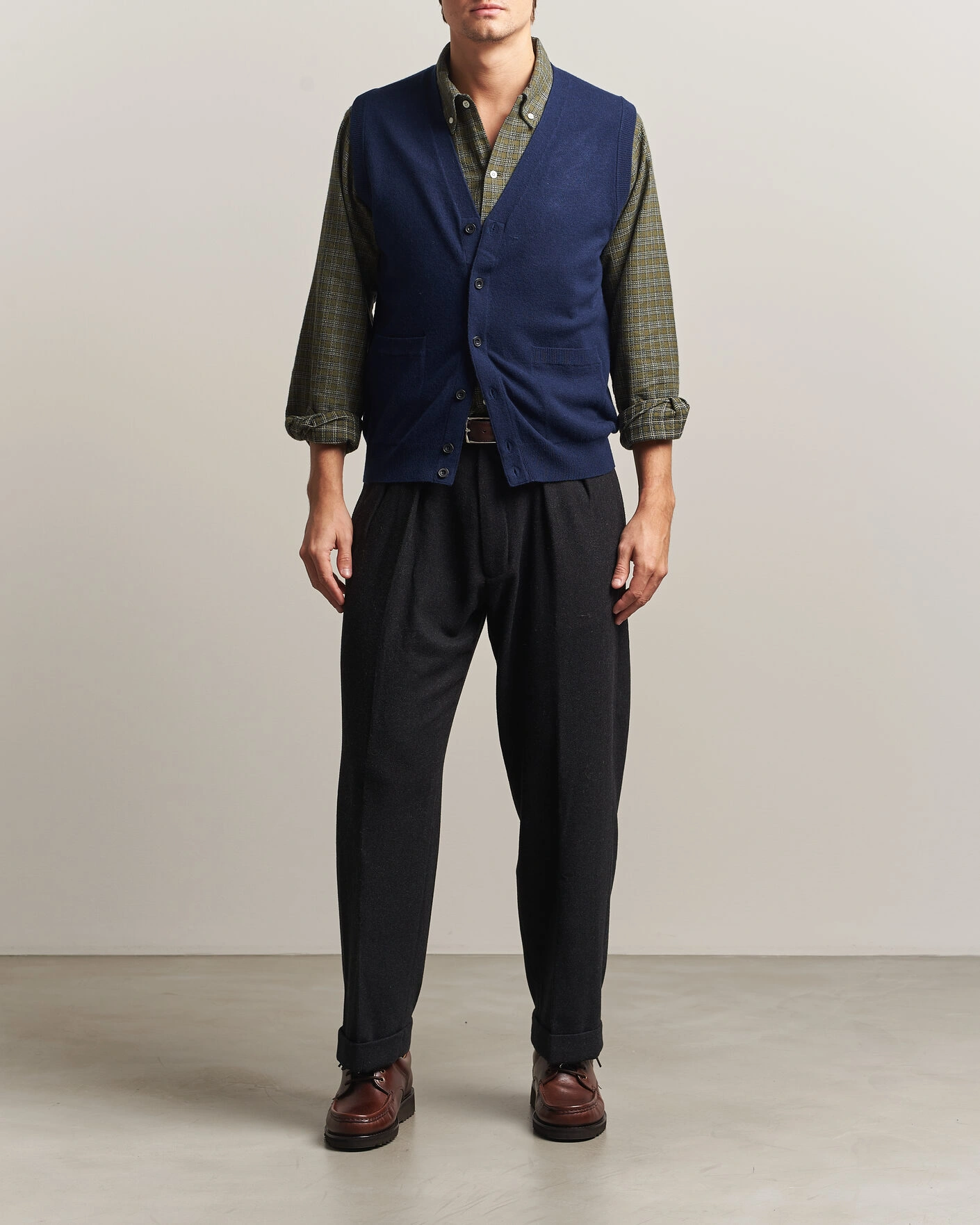 Herr | Tröjor | BEAMS PLUS | Button Knit Vest Navy