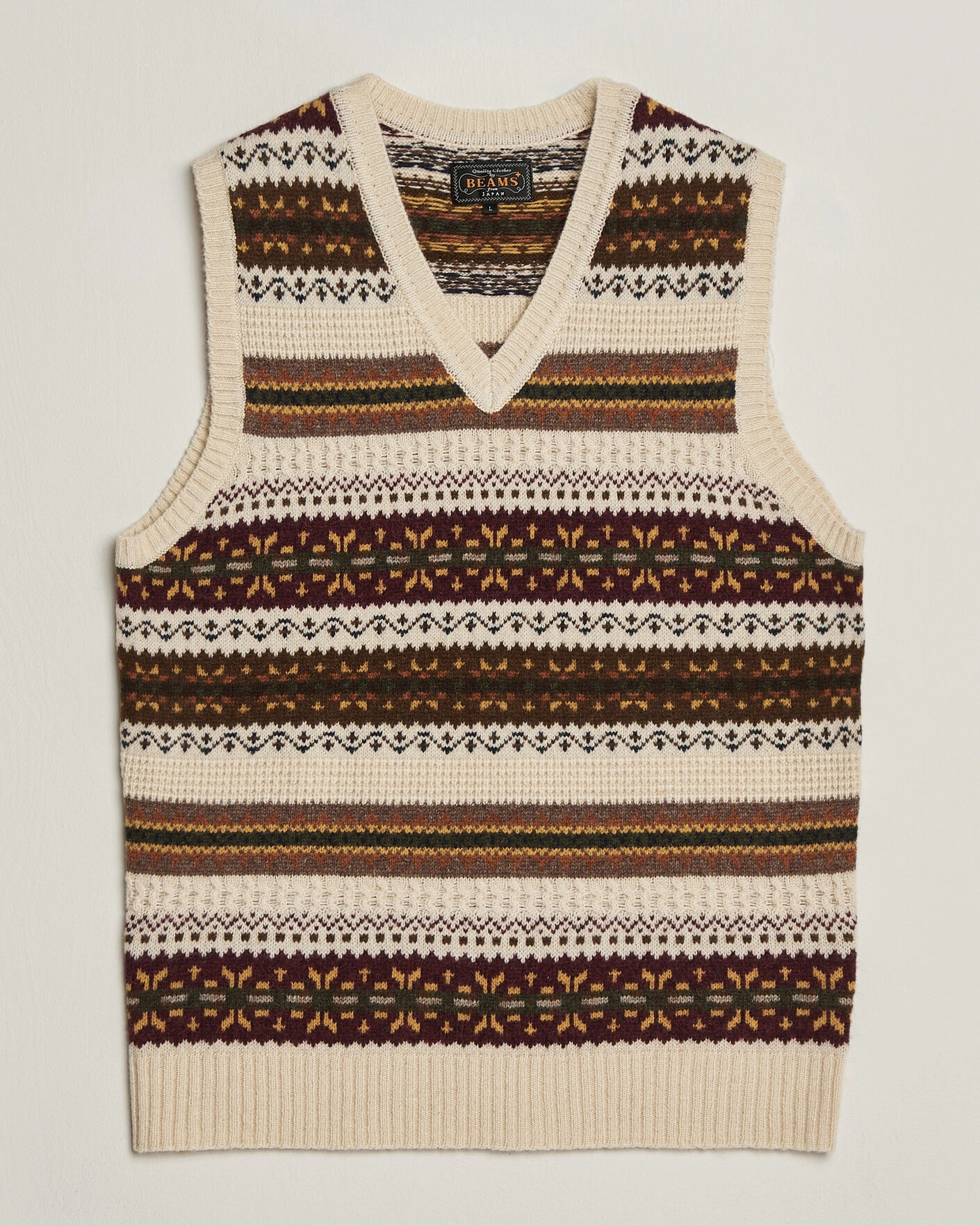Herr | Tröjor | BEAMS PLUS | Fair Isle Knit Vest Beige