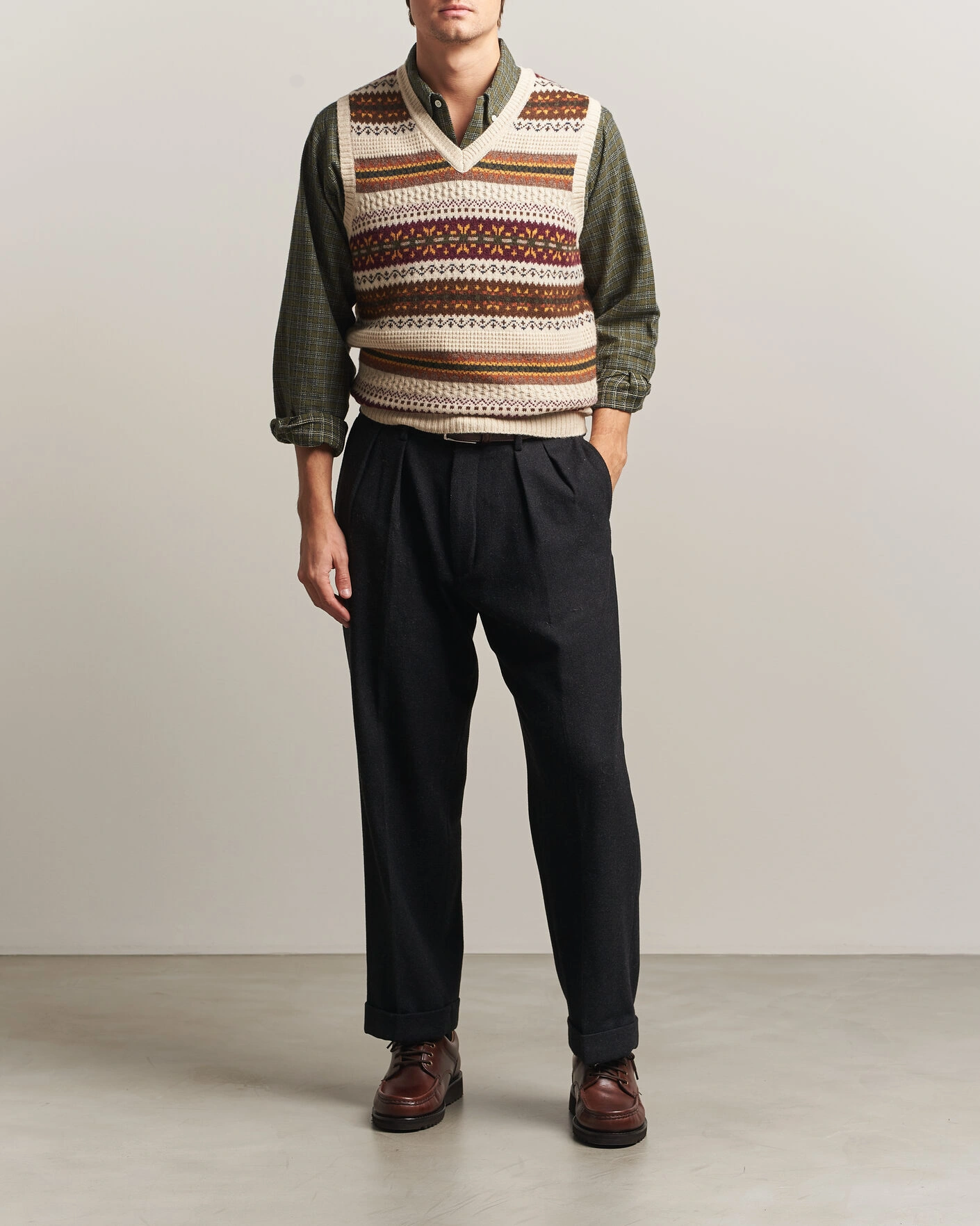 Herr | Tröjor | BEAMS PLUS | Fair Isle Knit Vest Beige