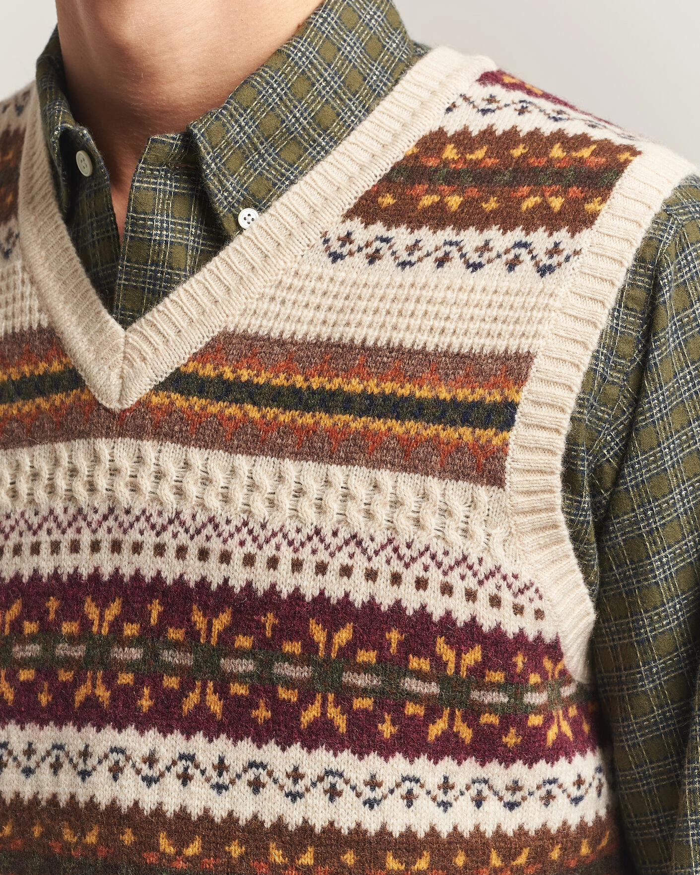 Herr | Tröjor | BEAMS PLUS | Fair Isle Knit Vest Beige