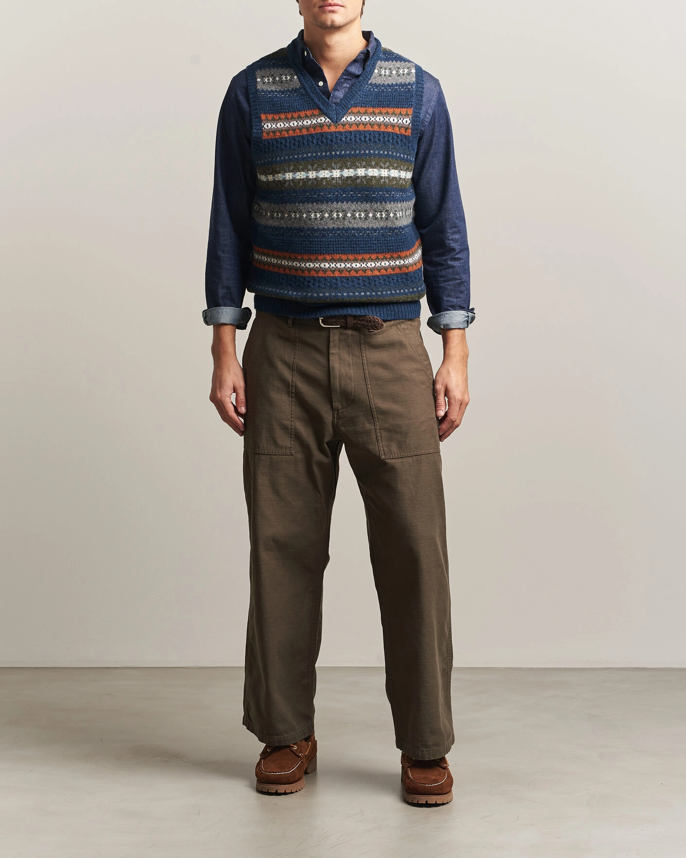 Herr | Tröjor | BEAMS PLUS | Fair Isle Knit Vest Navy