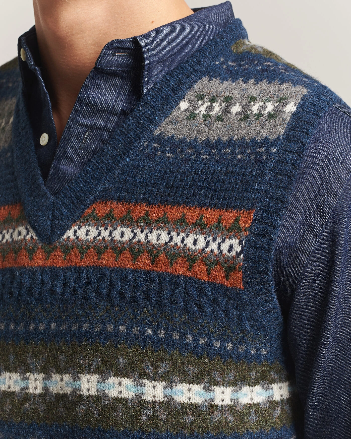 Herr | Tröjor | BEAMS PLUS | Fair Isle Knit Vest Navy