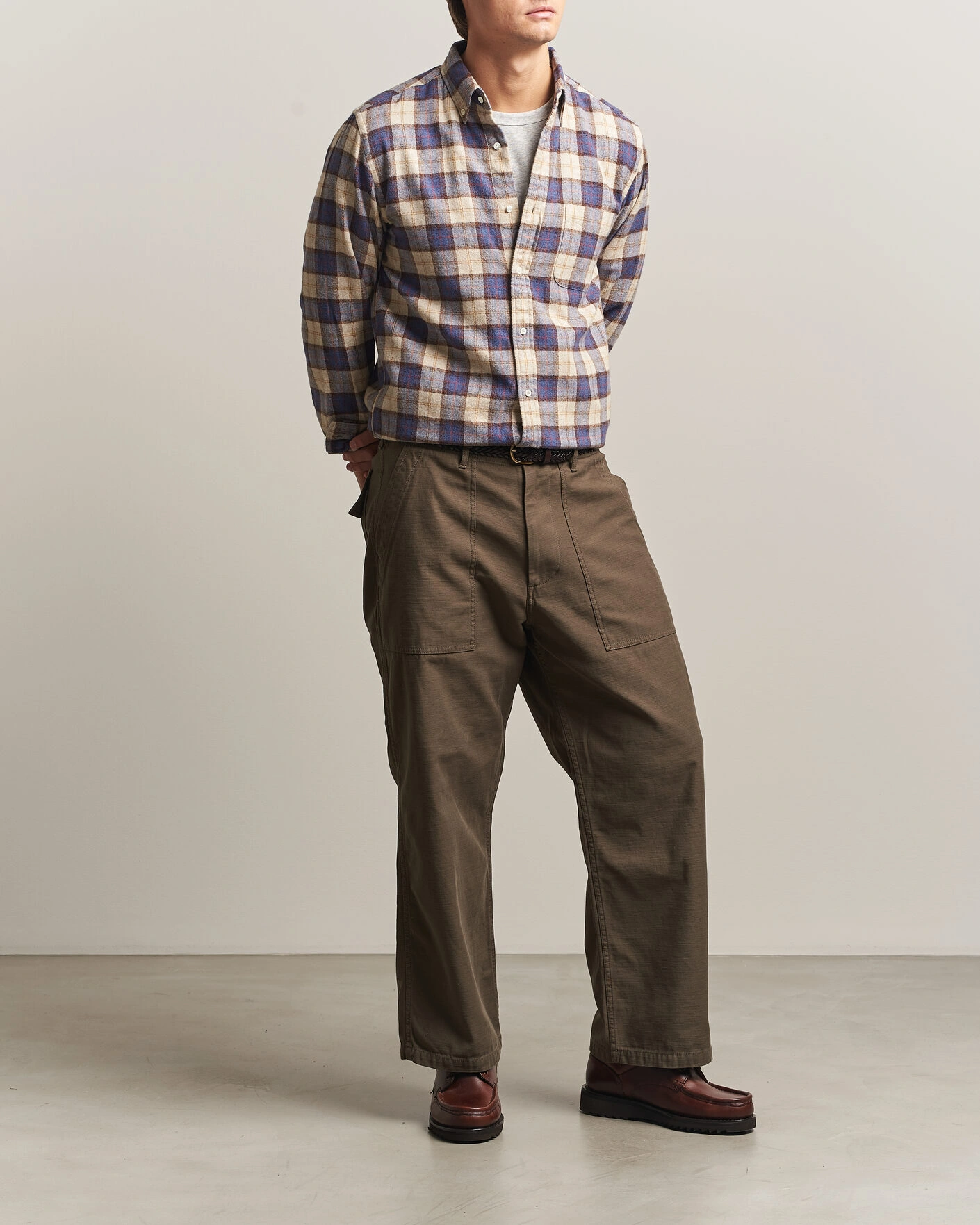 Herr | Skjortor | BEAMS PLUS | Plaid Button Down Shirt White/Blue