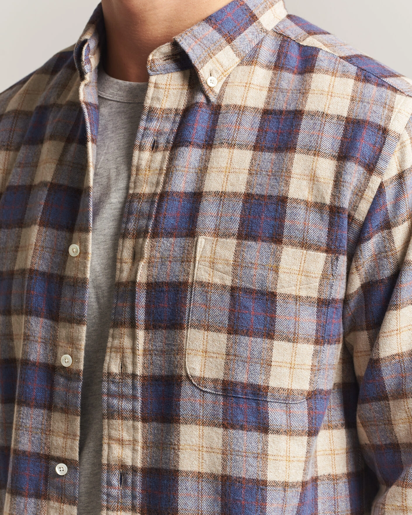 Herr | Skjortor | BEAMS PLUS | Plaid Button Down Shirt White/Blue