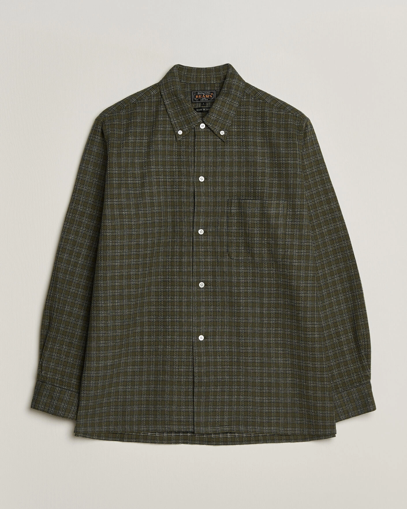Herr | Skjortor | BEAMS PLUS | Dobby Plaid Button Down Shirt Dark Green
