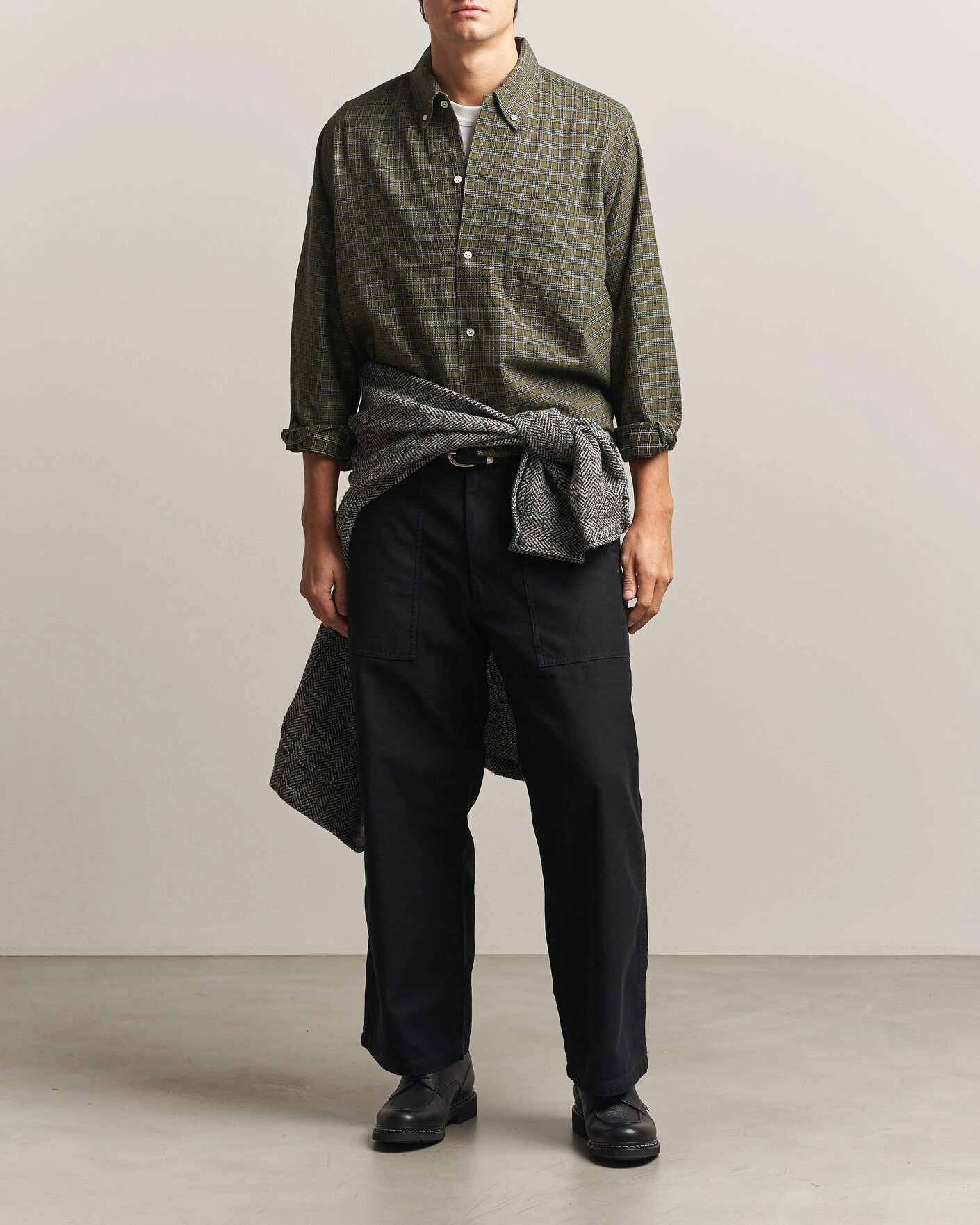 Herr | Skjortor | BEAMS PLUS | Dobby Plaid Button Down Shirt Dark Green