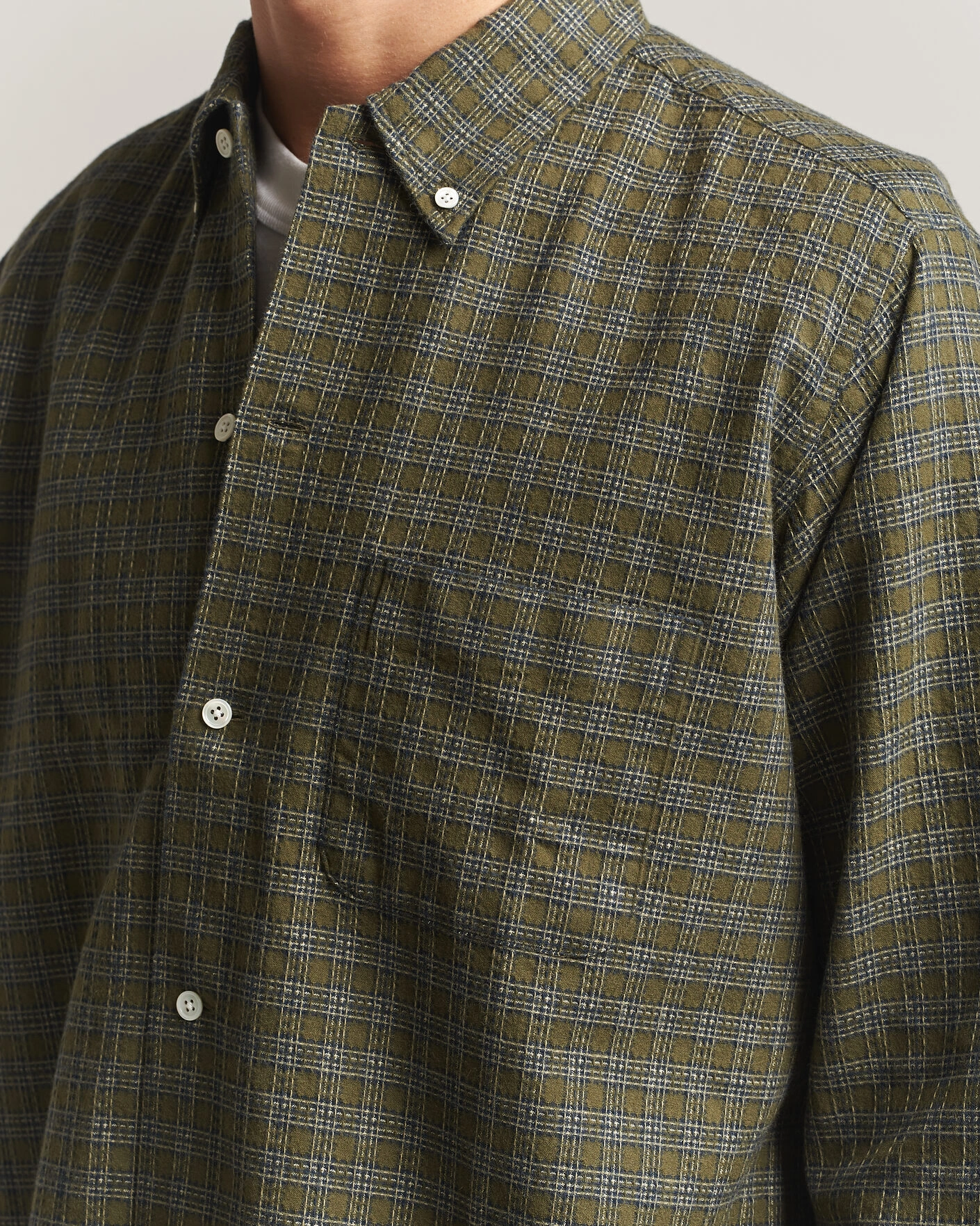 Herr | Skjortor | BEAMS PLUS | Dobby Plaid Button Down Shirt Dark Green