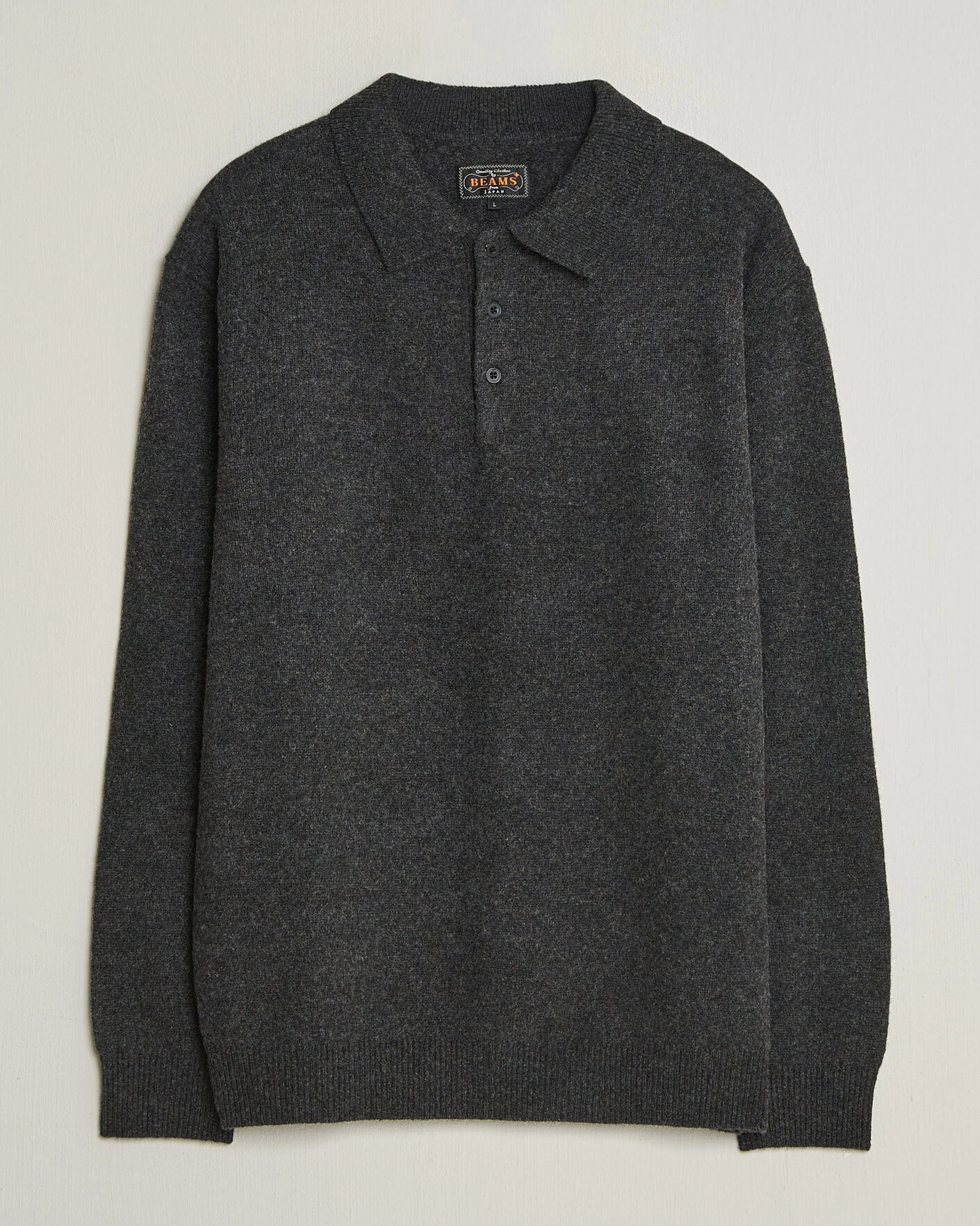 Herr | Tröjor | BEAMS PLUS | Knitted Wool Polo Charcoal