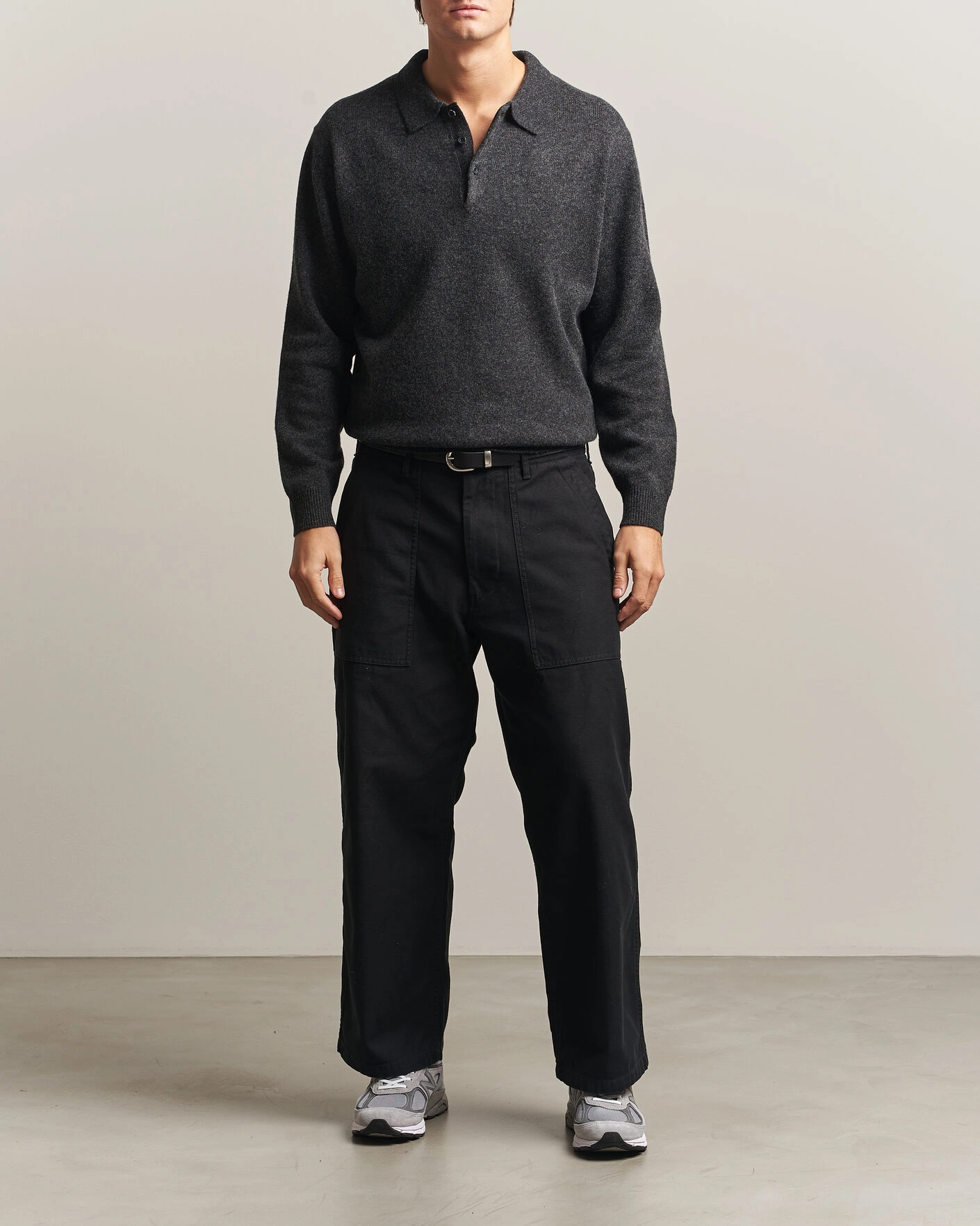 Herr | Tröjor | BEAMS PLUS | Knitted Wool Polo Charcoal