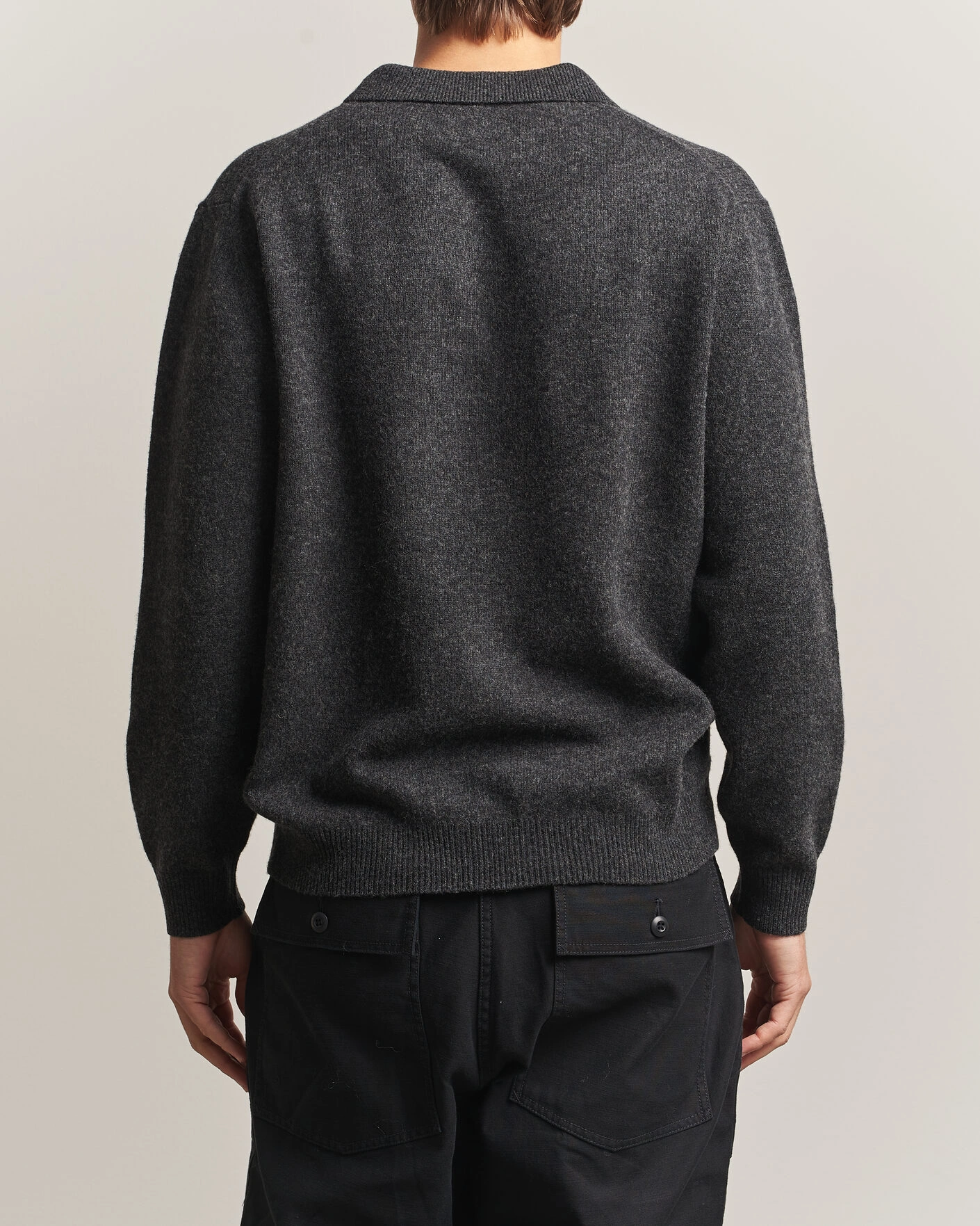 Herr | Tröjor | BEAMS PLUS | Knitted Wool Polo Charcoal