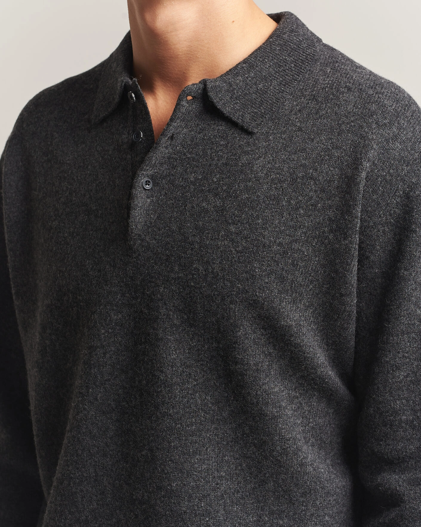 Herr | Tröjor | BEAMS PLUS | Knitted Wool Polo Charcoal