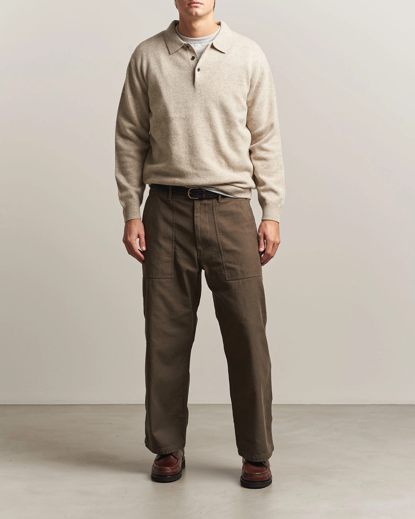 Herr | Tröjor | BEAMS PLUS | Knitted Wool Polo Beige