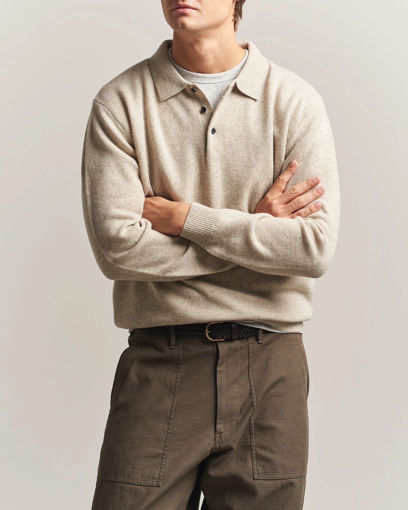 Herr | Tröjor | BEAMS PLUS | Knitted Wool Polo Beige