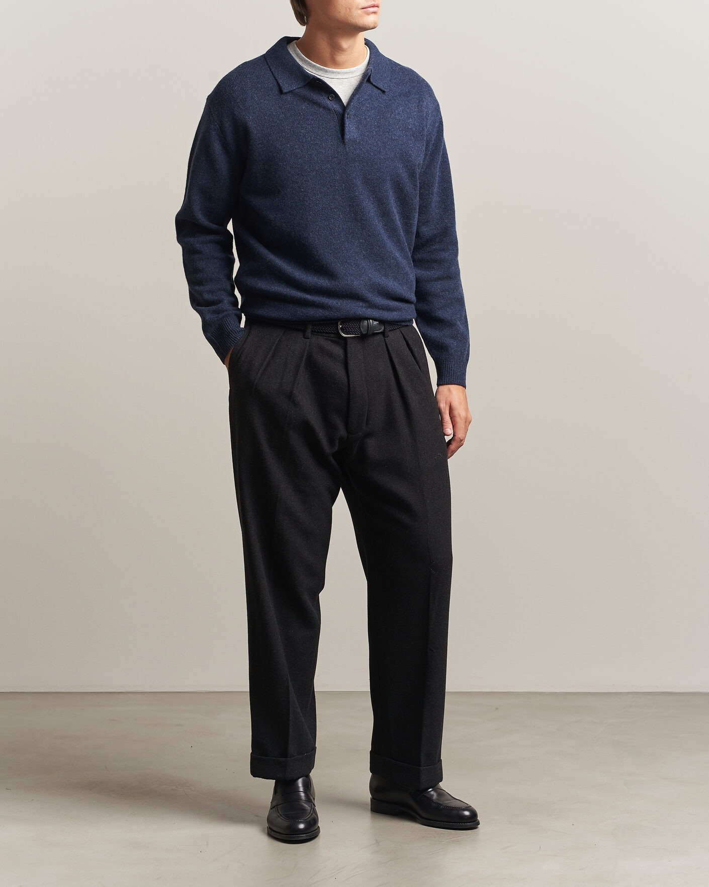 Herr | Tröjor | BEAMS PLUS | Knitted Wool Polo Navy