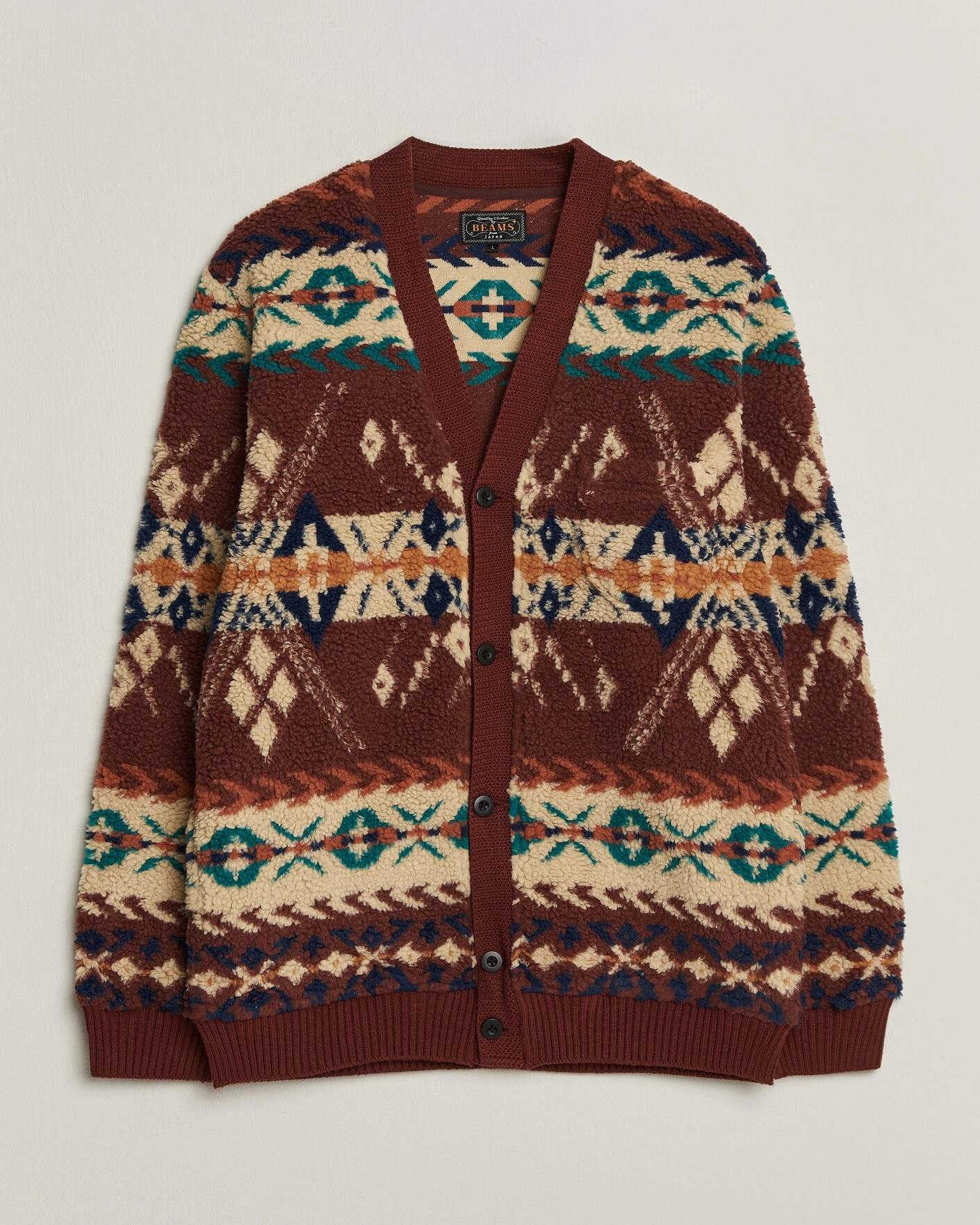 Herr | Tröjor | BEAMS PLUS | Boa Jacquard Cardigan Brown