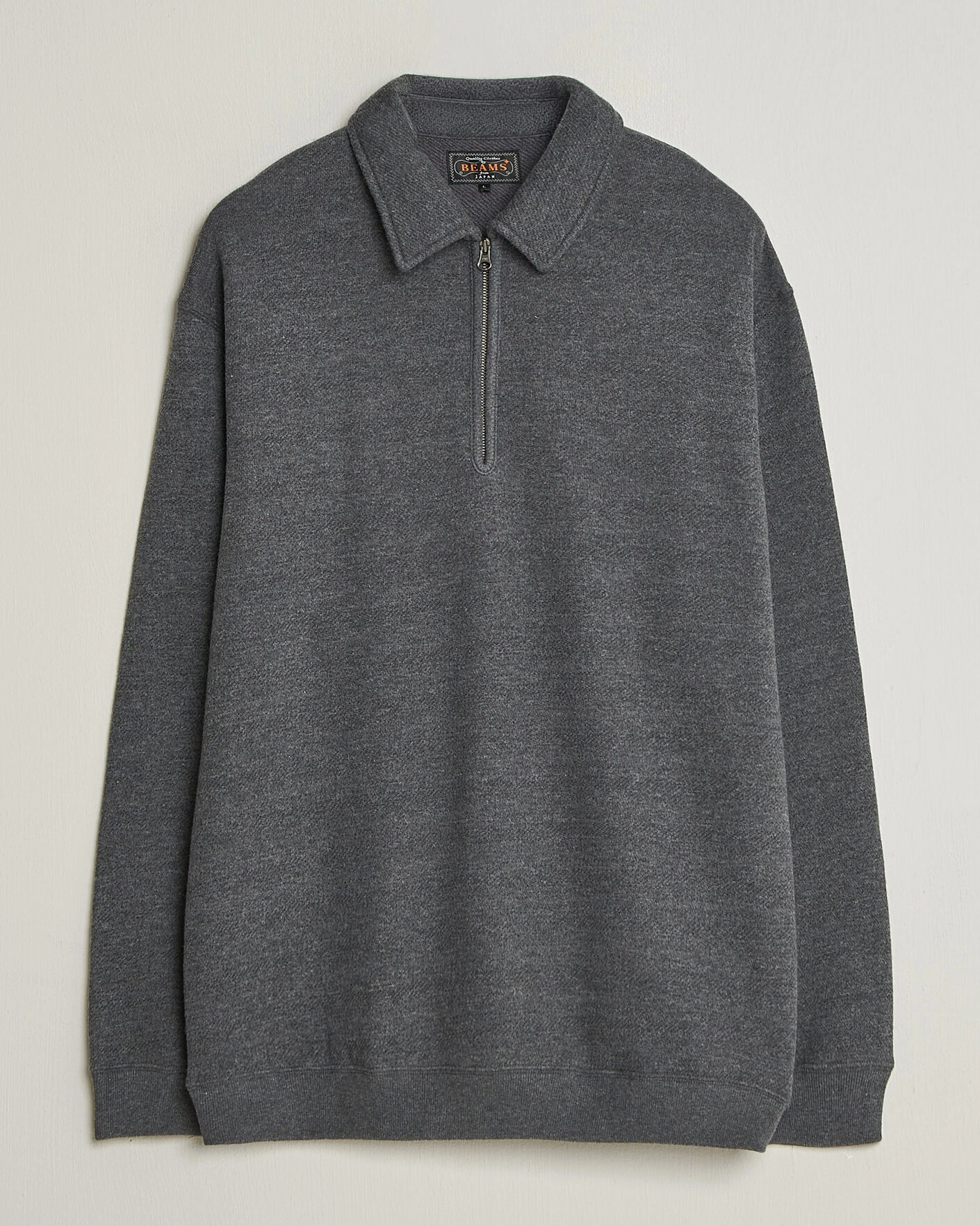 Herr | Tröjor | BEAMS PLUS | Wool/Cotton Half Zip Charcoal