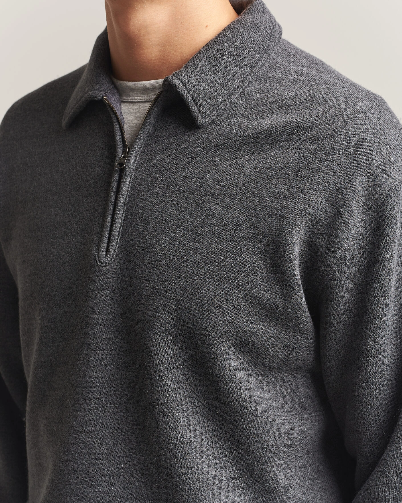 Herr | Tröjor | BEAMS PLUS | Wool/Cotton Half Zip Charcoal