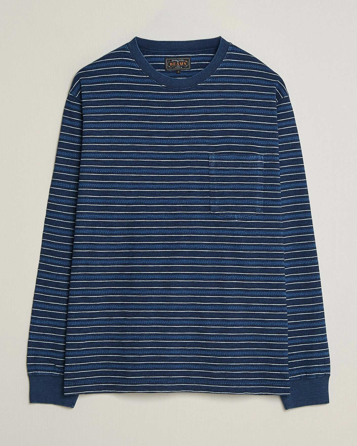 Herr | T-Shirts | BEAMS PLUS | Indigo Stripe LS T-Shirt Navy