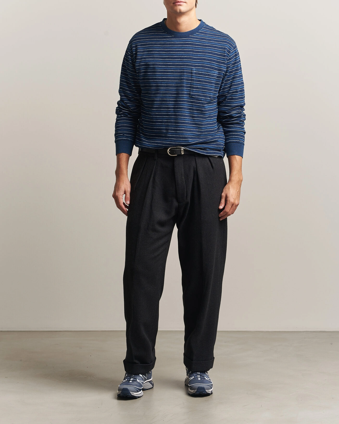 Herr | T-Shirts | BEAMS PLUS | Indigo Stripe LS T-Shirt Navy