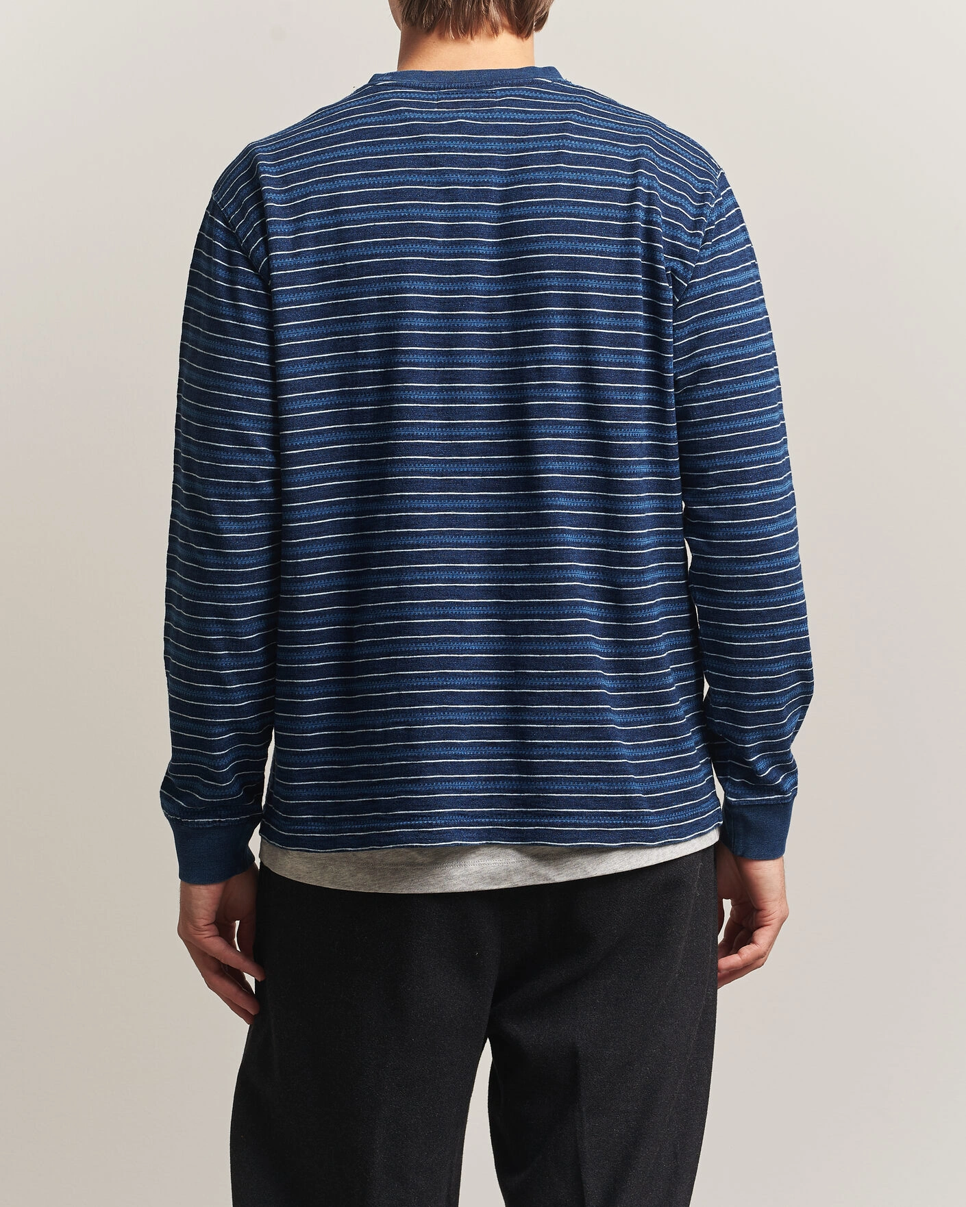 Herr | T-Shirts | BEAMS PLUS | Indigo Stripe LS T-Shirt Navy