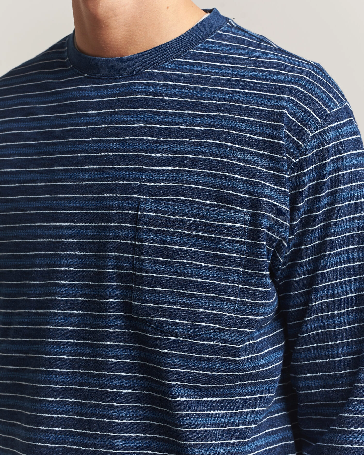 Herr | T-Shirts | BEAMS PLUS | Indigo Stripe LS T-Shirt Navy