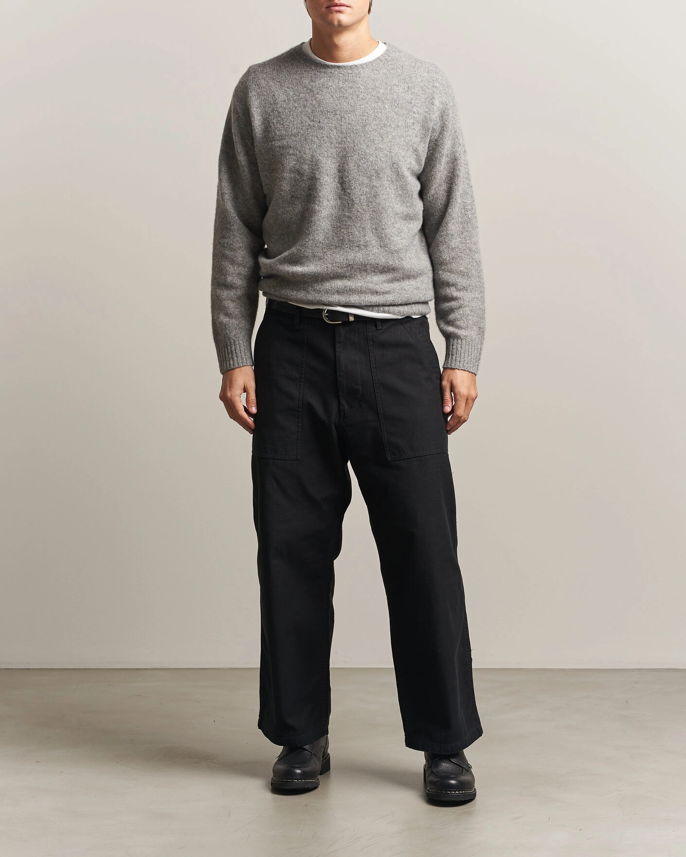 Herr | Tröjor | BEAMS PLUS | Cashmere/Silk Crew Neck Grey Melange