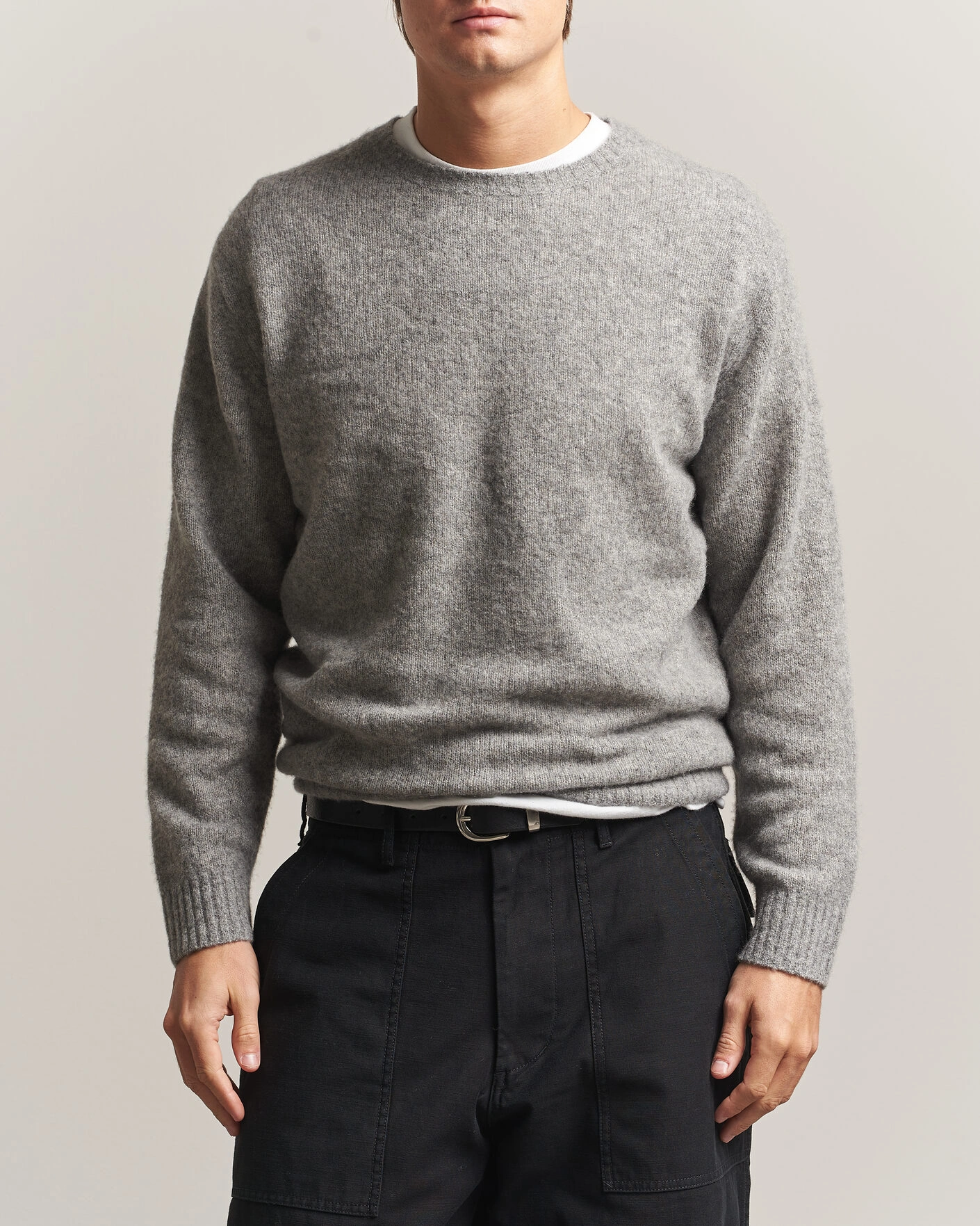 Herr | Tröjor | BEAMS PLUS | Cashmere/Silk Crew Neck Grey Melange