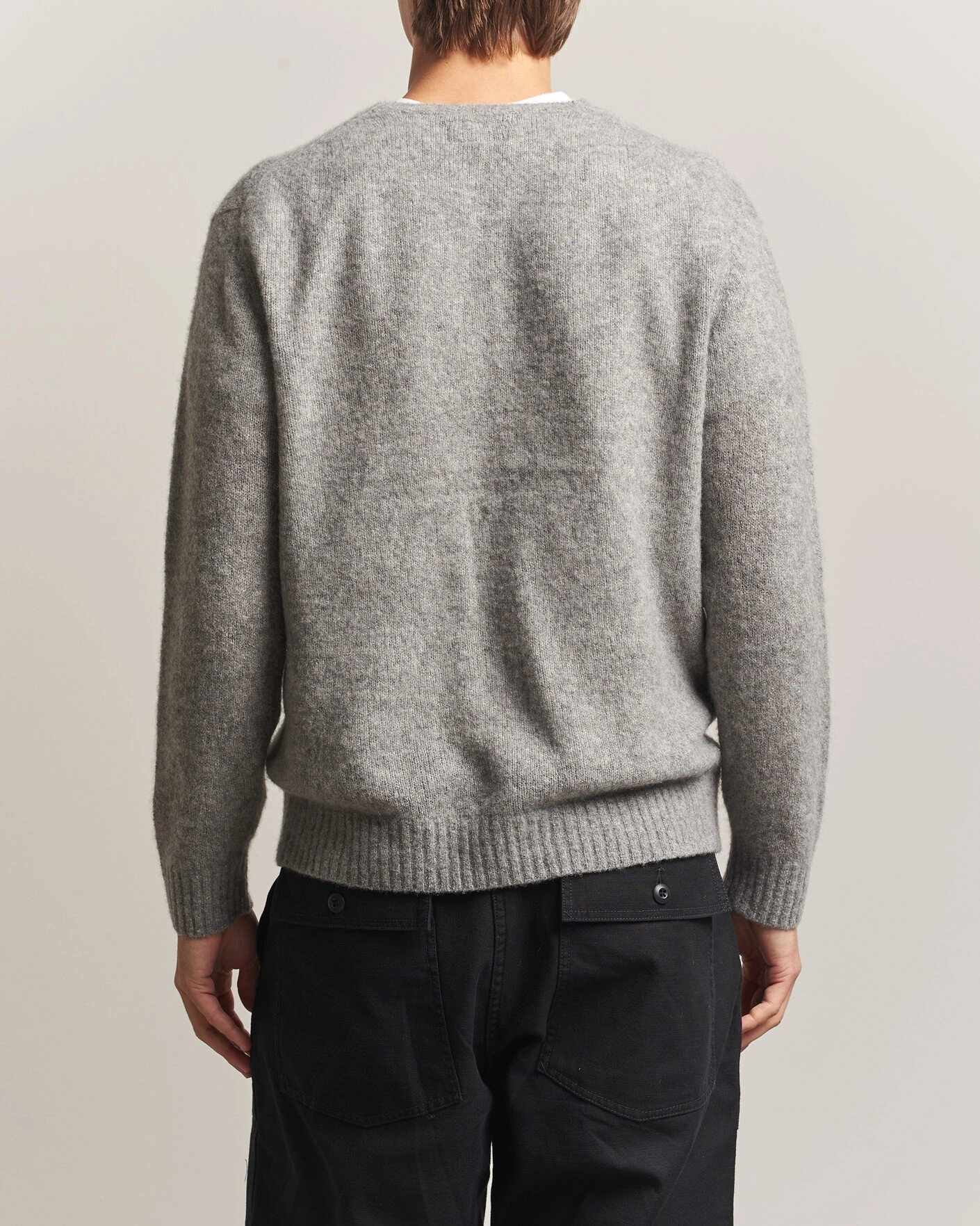 Herr | Tröjor | BEAMS PLUS | Cashmere/Silk Crew Neck Grey Melange
