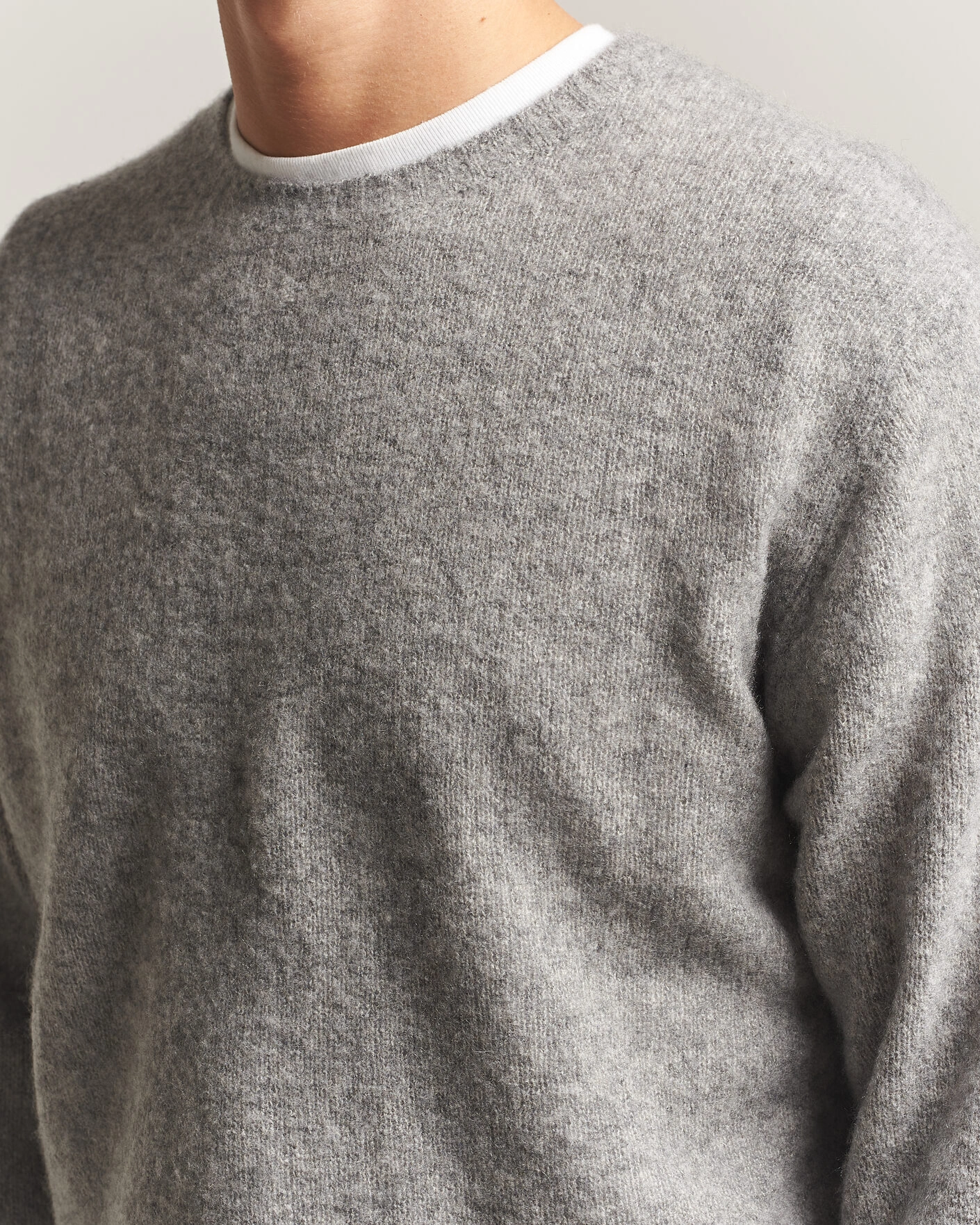 Herr | Tröjor | BEAMS PLUS | Cashmere/Silk Crew Neck Grey Melange