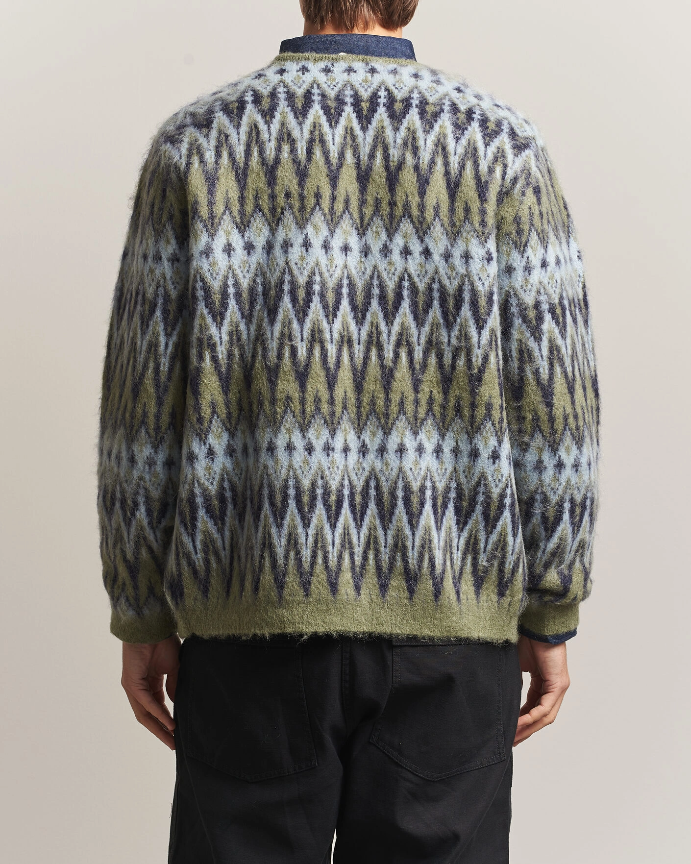 Herr | Tröjor | BEAMS PLUS | Chevron Jacquard Cardigan Green/Grey