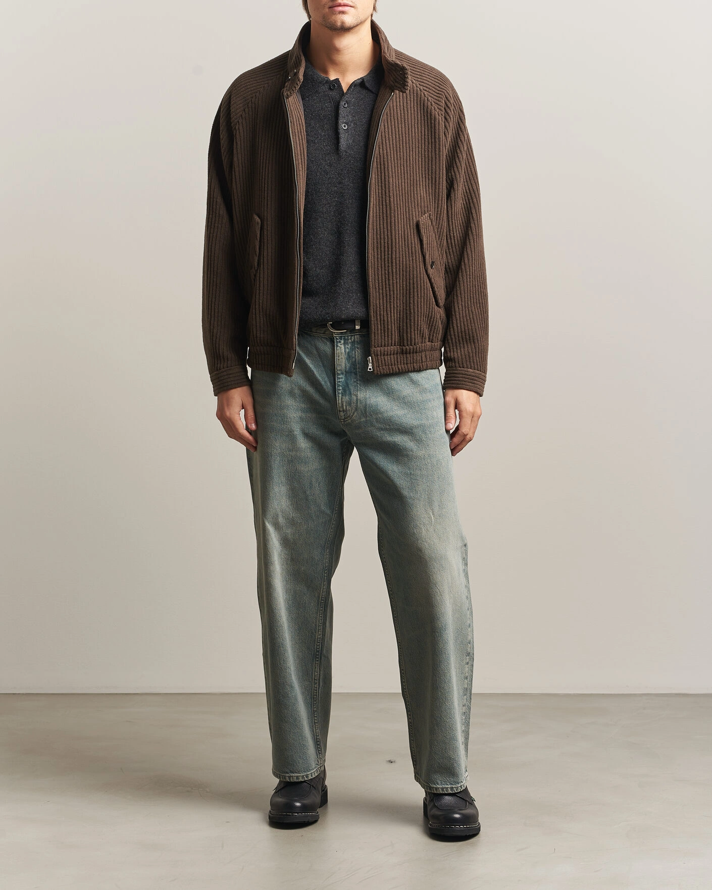 Herr | Jackor | Auralee | Wool Cashmere Corduroy Zip Jacket Smoky Brown