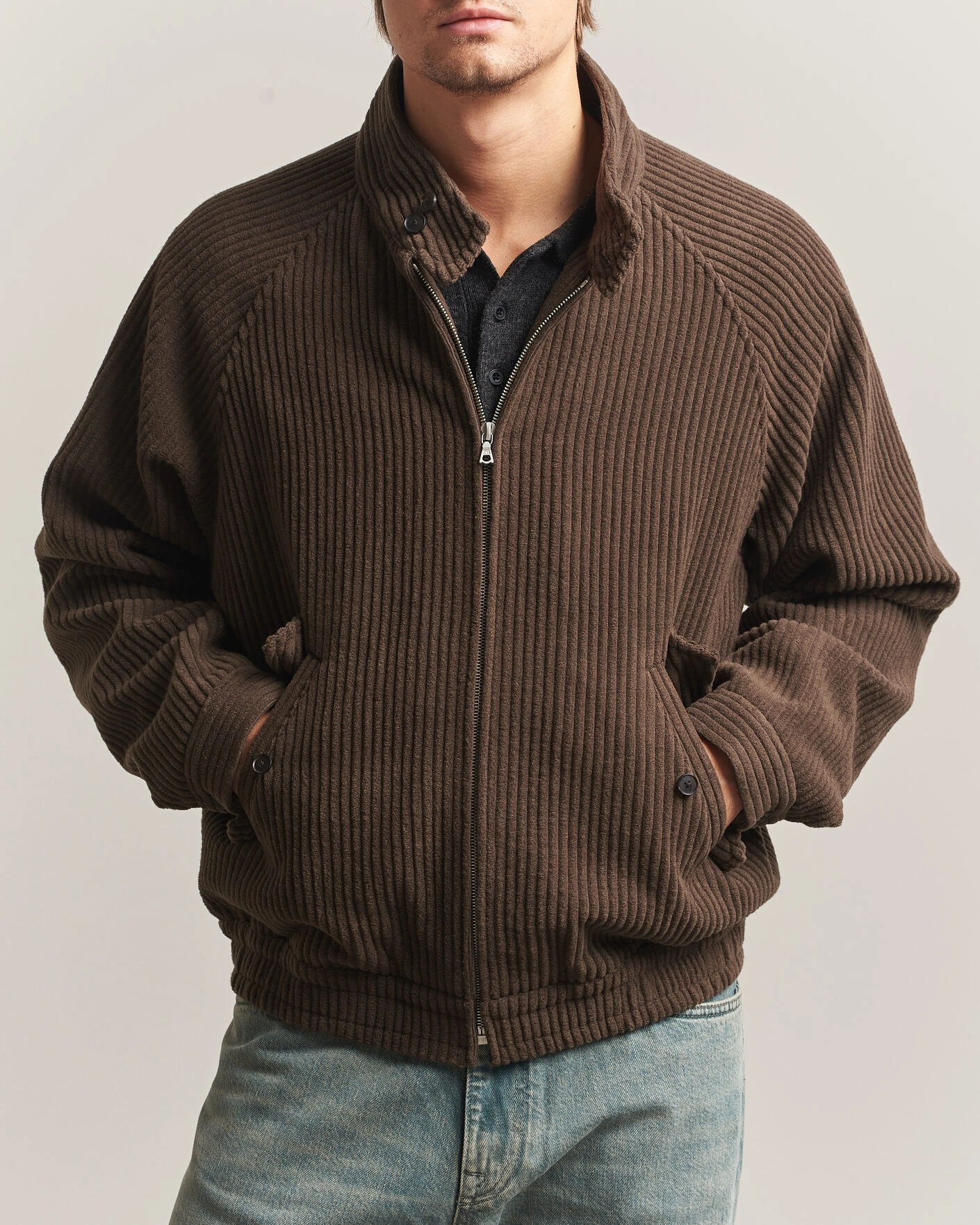 Herr | Jackor | Auralee | Wool Cashmere Corduroy Zip Jacket Smoky Brown