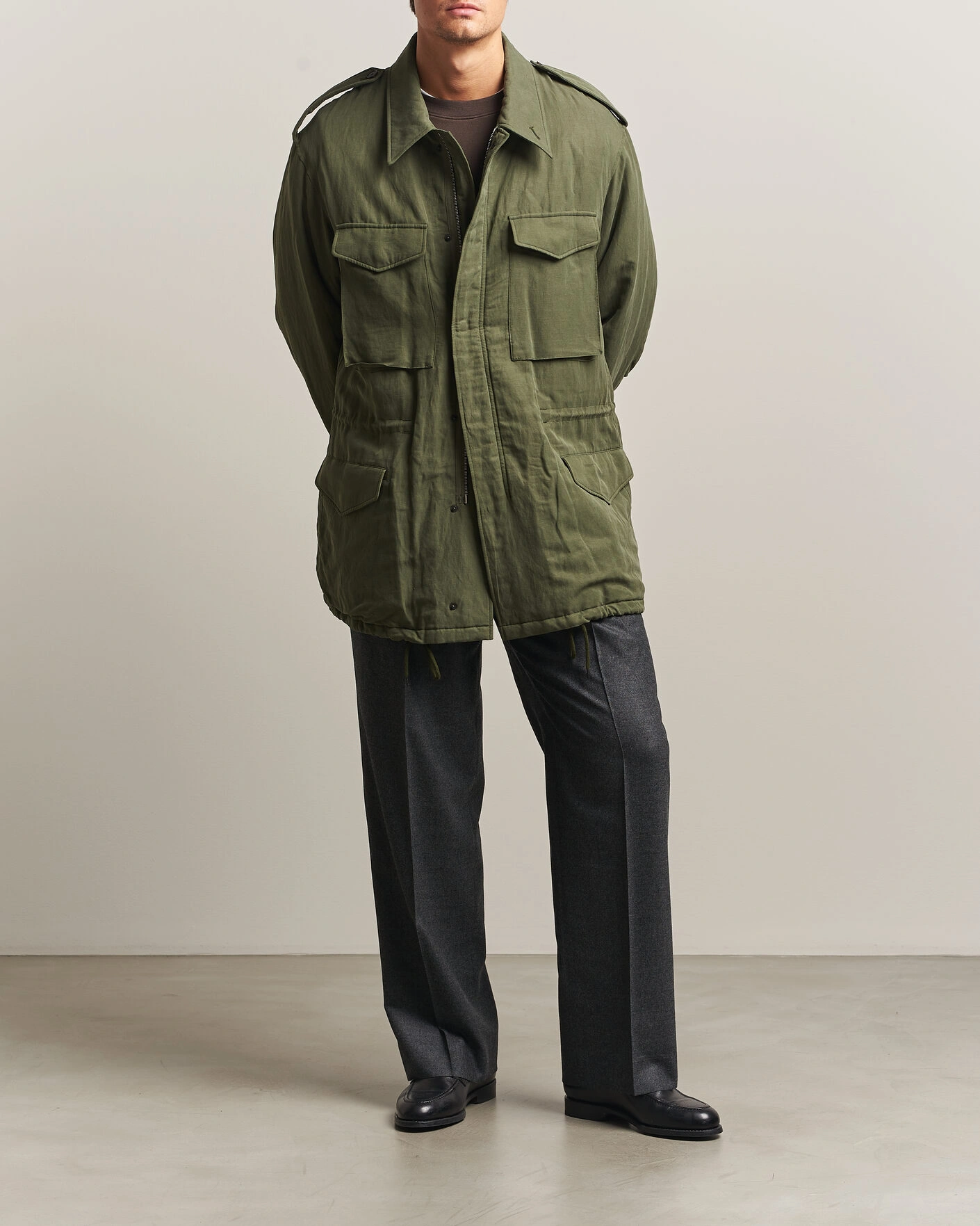 Herr | Jackor | Auralee | Brushed Padded Military Jacket Olive