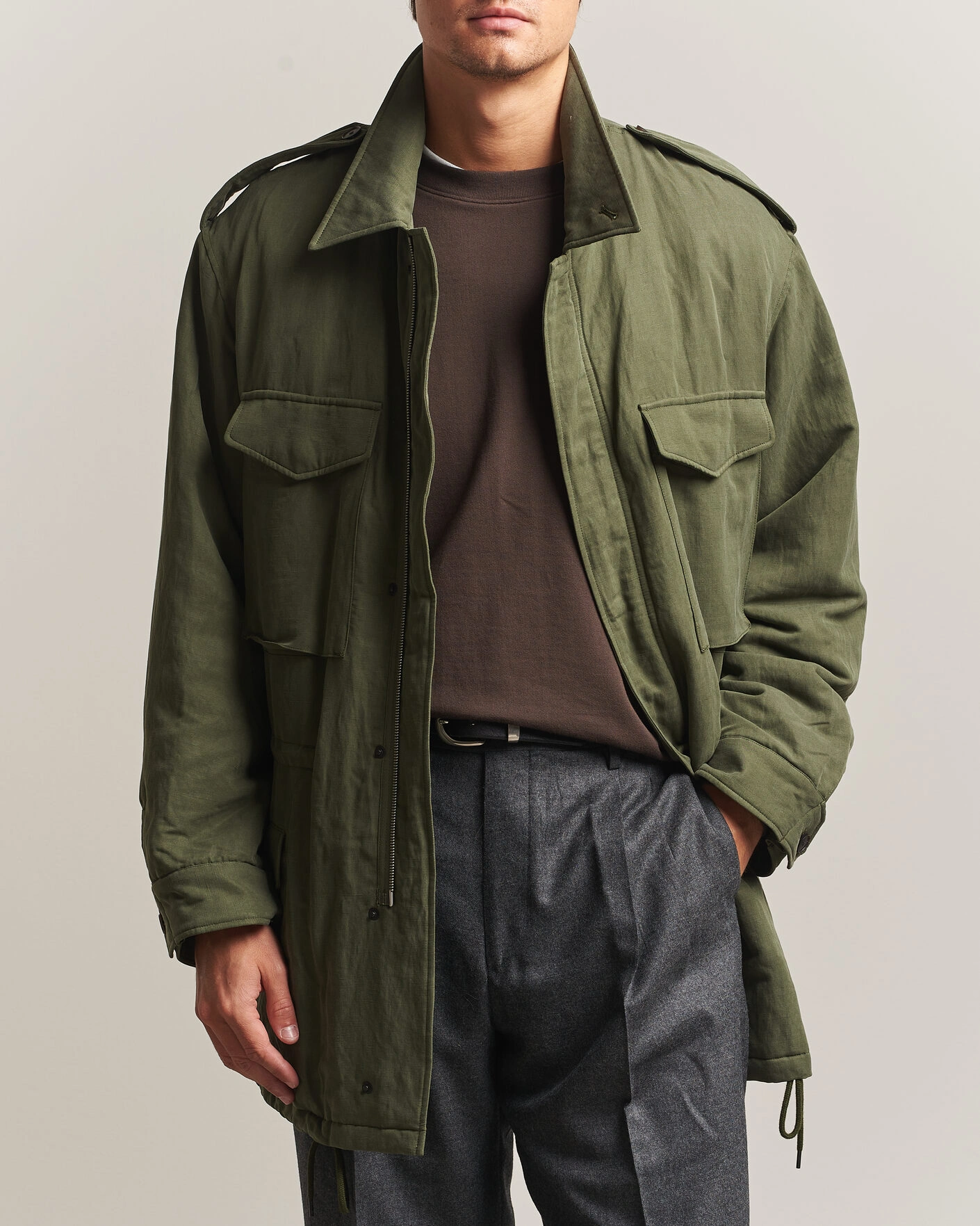 Herr | Jackor | Auralee | Brushed Padded Military Jacket Olive