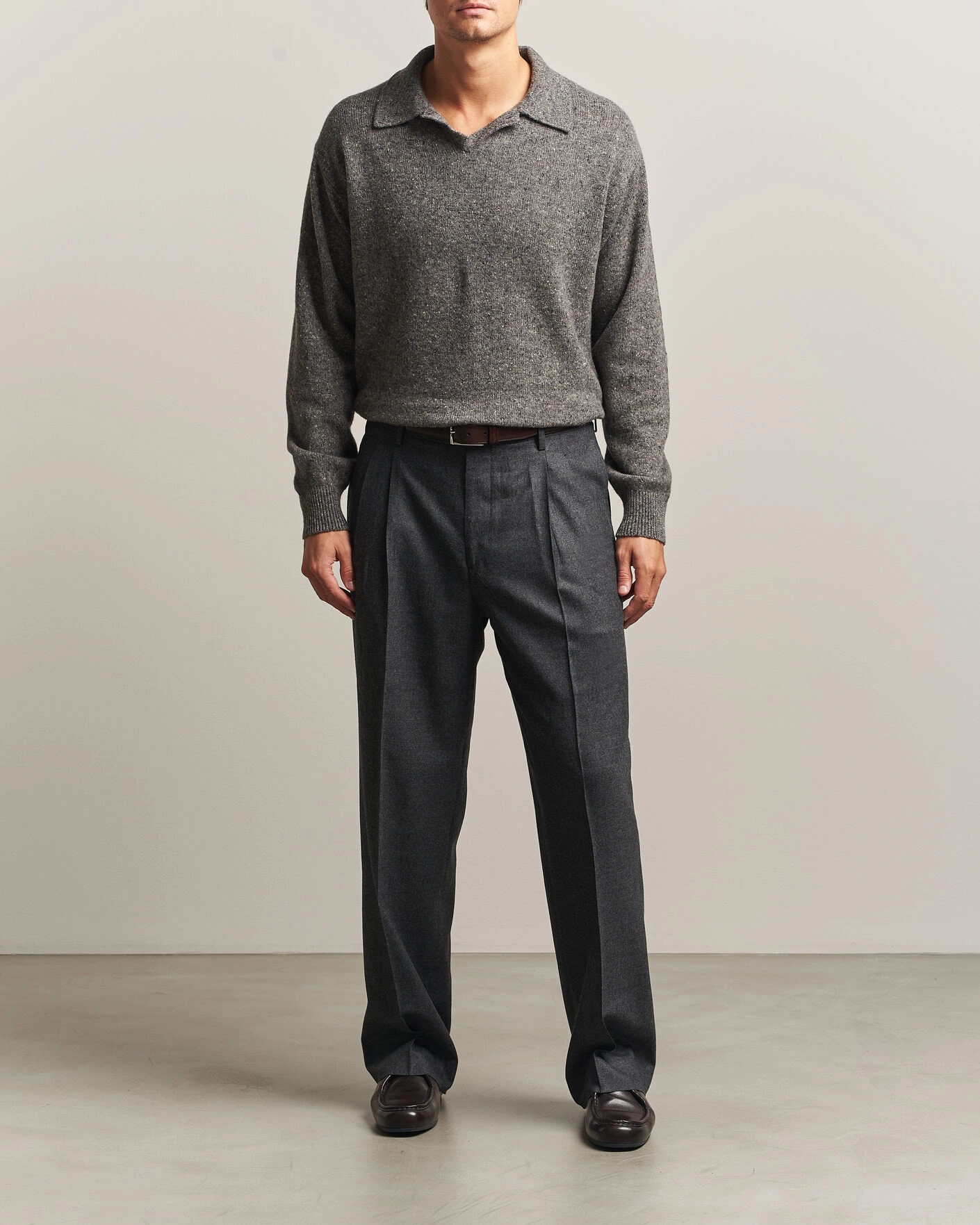 Herr | Tröjor | Auralee | Cashmere Nep Knit Polo Mix Gray