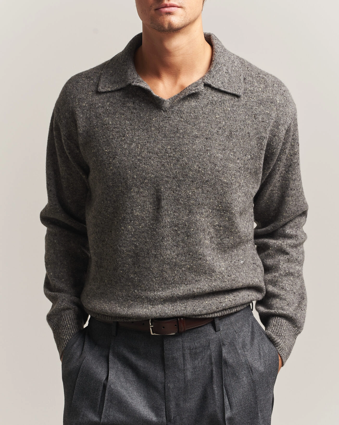 Herr | Tröjor | Auralee | Cashmere Nep Knit Polo Mix Gray