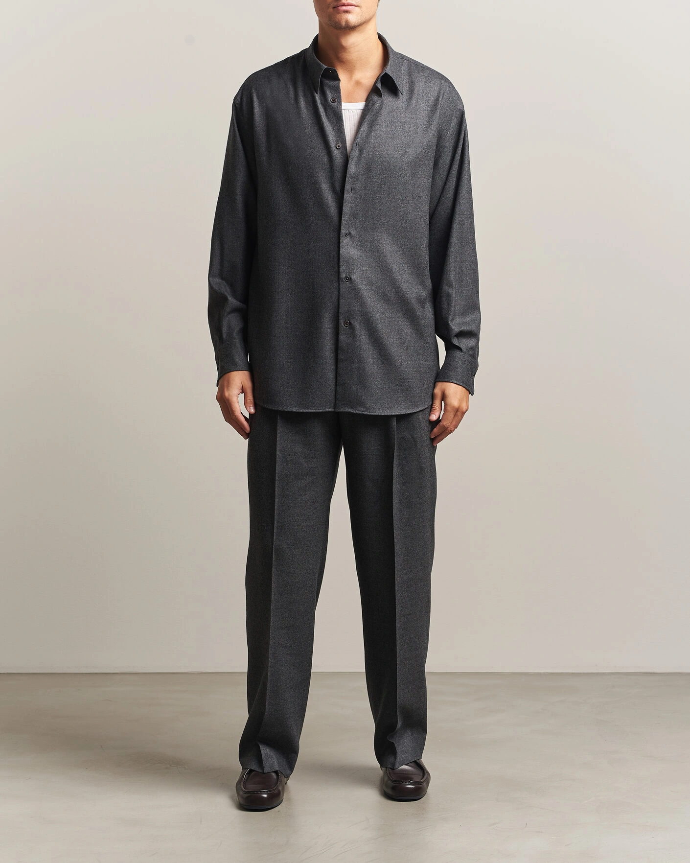 Herr | Skjortor | Auralee | Super Light Wool Shirt Charcoal