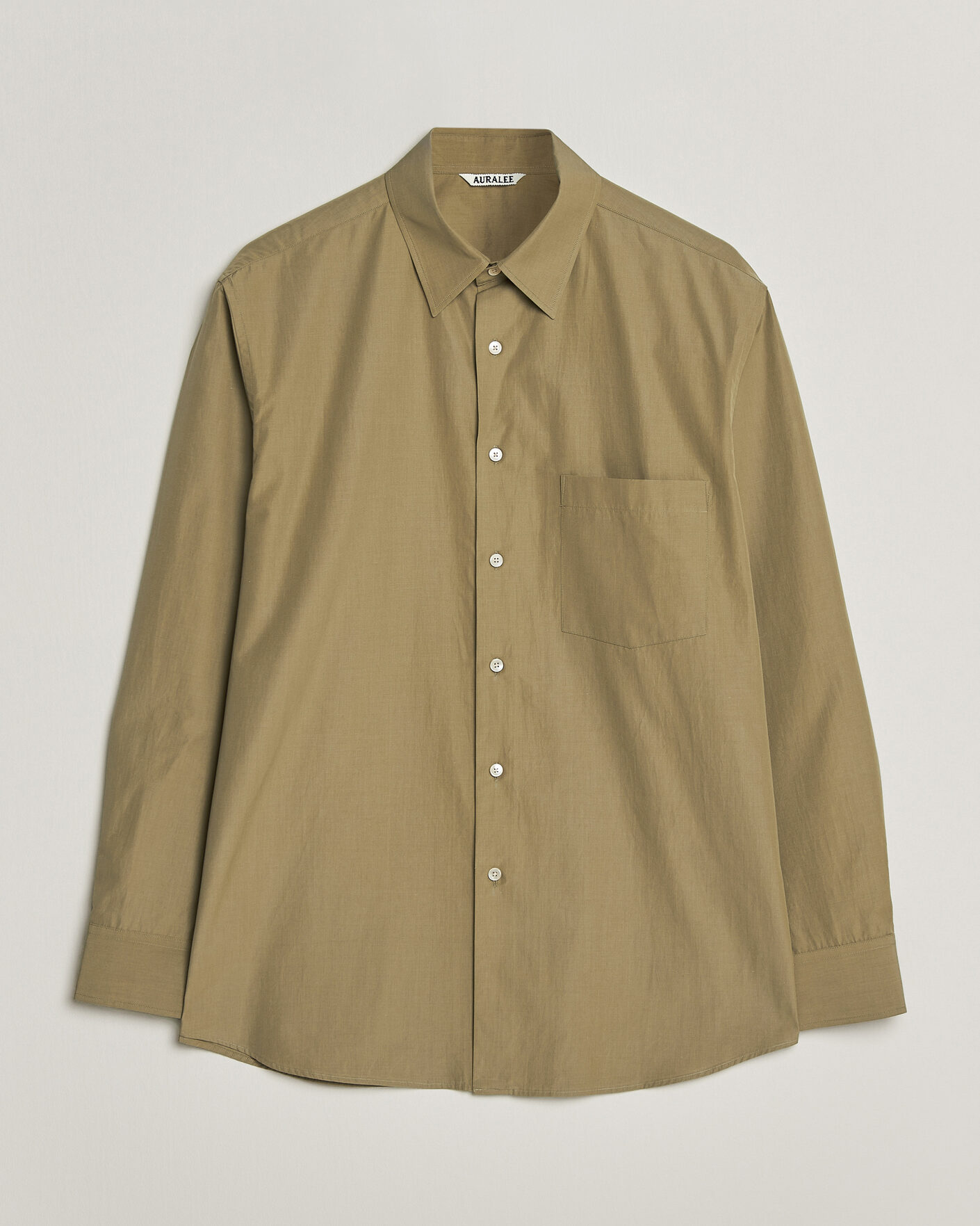 Herr | Skjortor | Auralee | Finx Light Weather Chambray Shirt Olive Brown