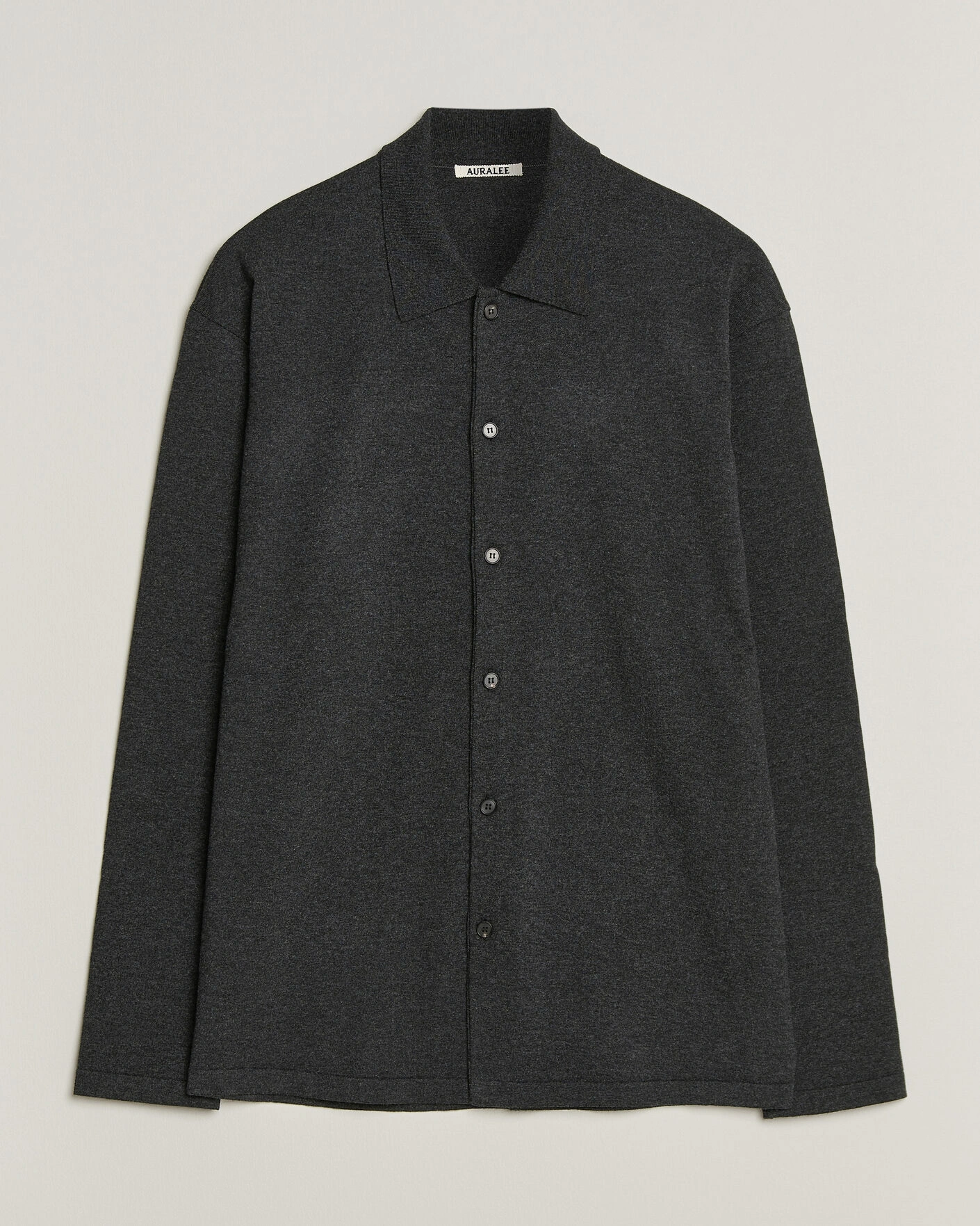 Herr | Tröjor | Auralee | High Twist Wool Knit Shirt Cardigan Charcoal
