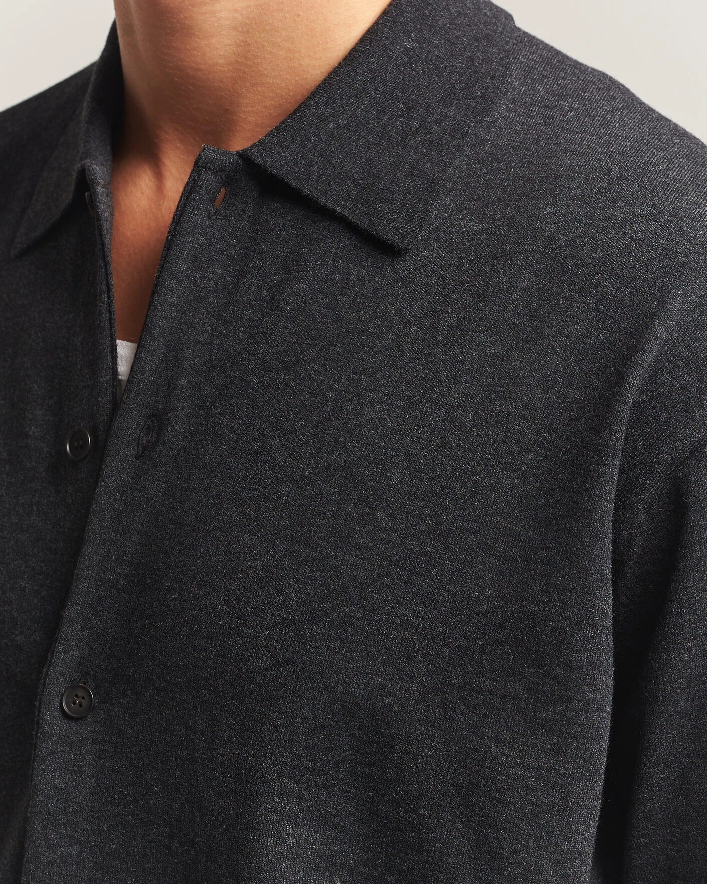 Herr | Tröjor | Auralee | High Twist Wool Knit Shirt Cardigan Charcoal