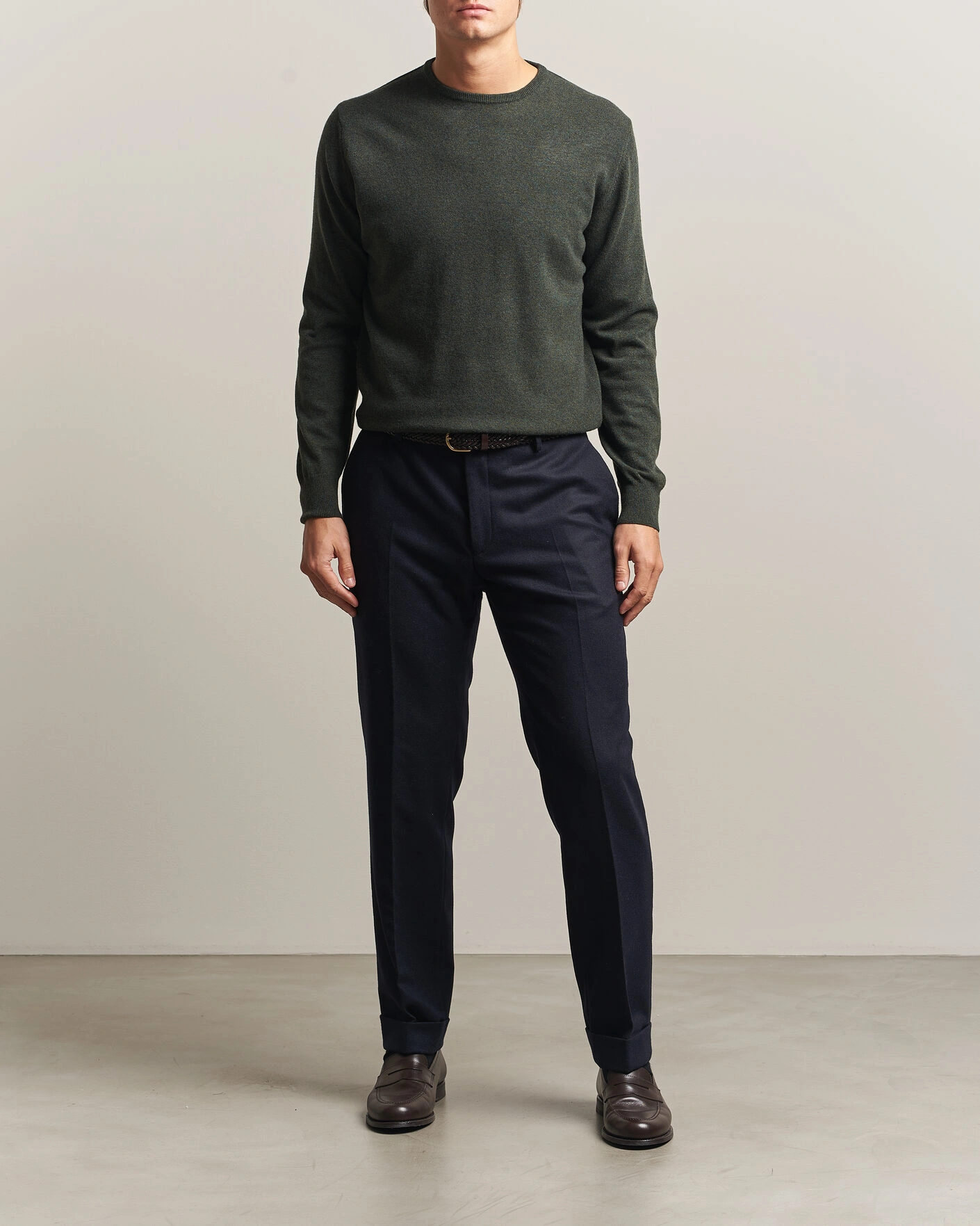Herr | Tröjor | Morgano | Wool/Cashmere Crewneck Dark Green