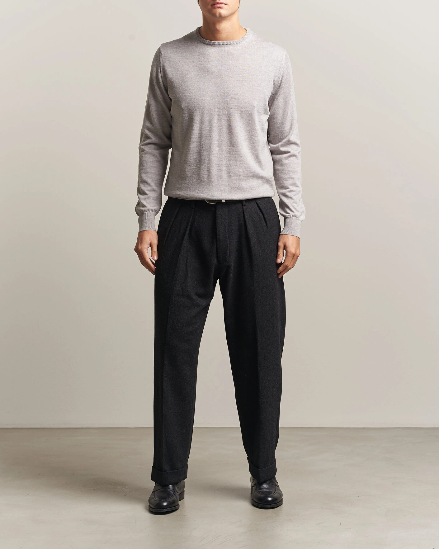 Herr | Tröjor | Morgano | Extra Fine Merino Wool Crewneck Light Grey
