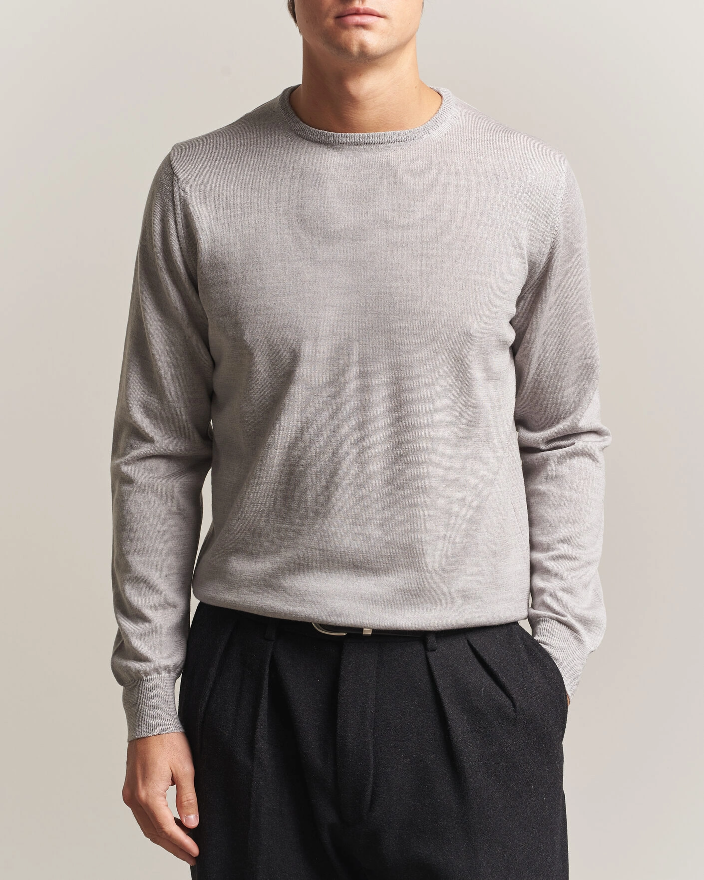 Herr | Tröjor | Morgano | Extra Fine Merino Wool Crewneck Light Grey