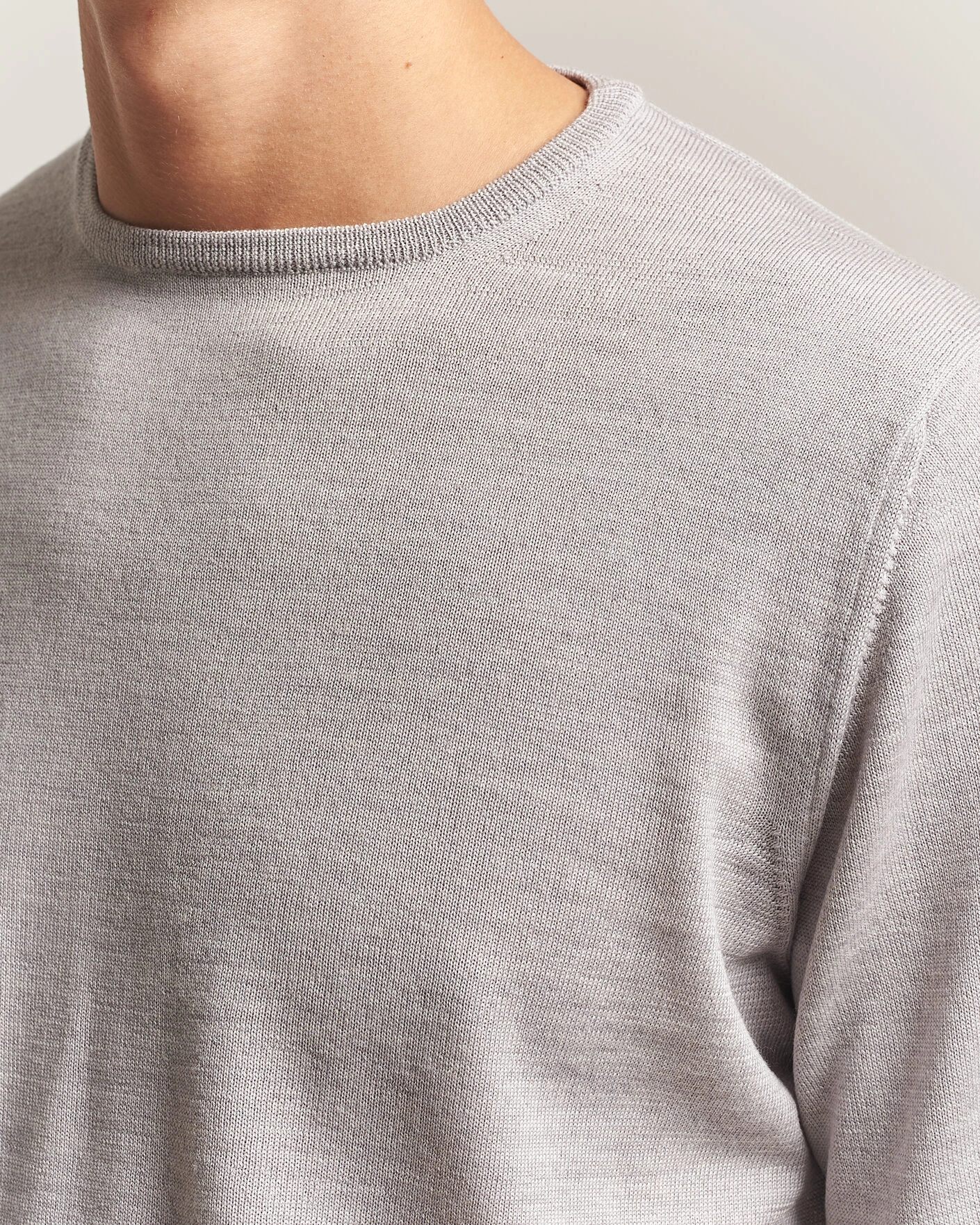 Herr | Tröjor | Morgano | Extra Fine Merino Wool Crewneck Light Grey