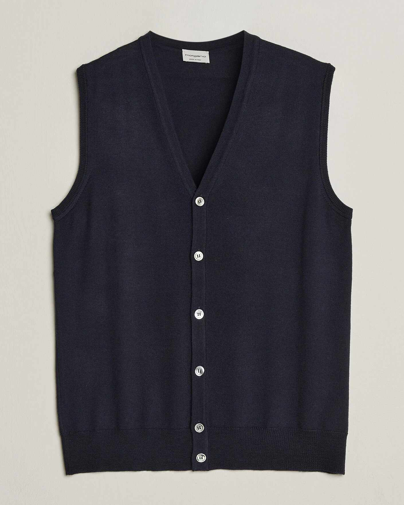 Herr | Tröjor | Morgano | Extra Fine Merino Wool Sleevles Cardigan Vest Navy